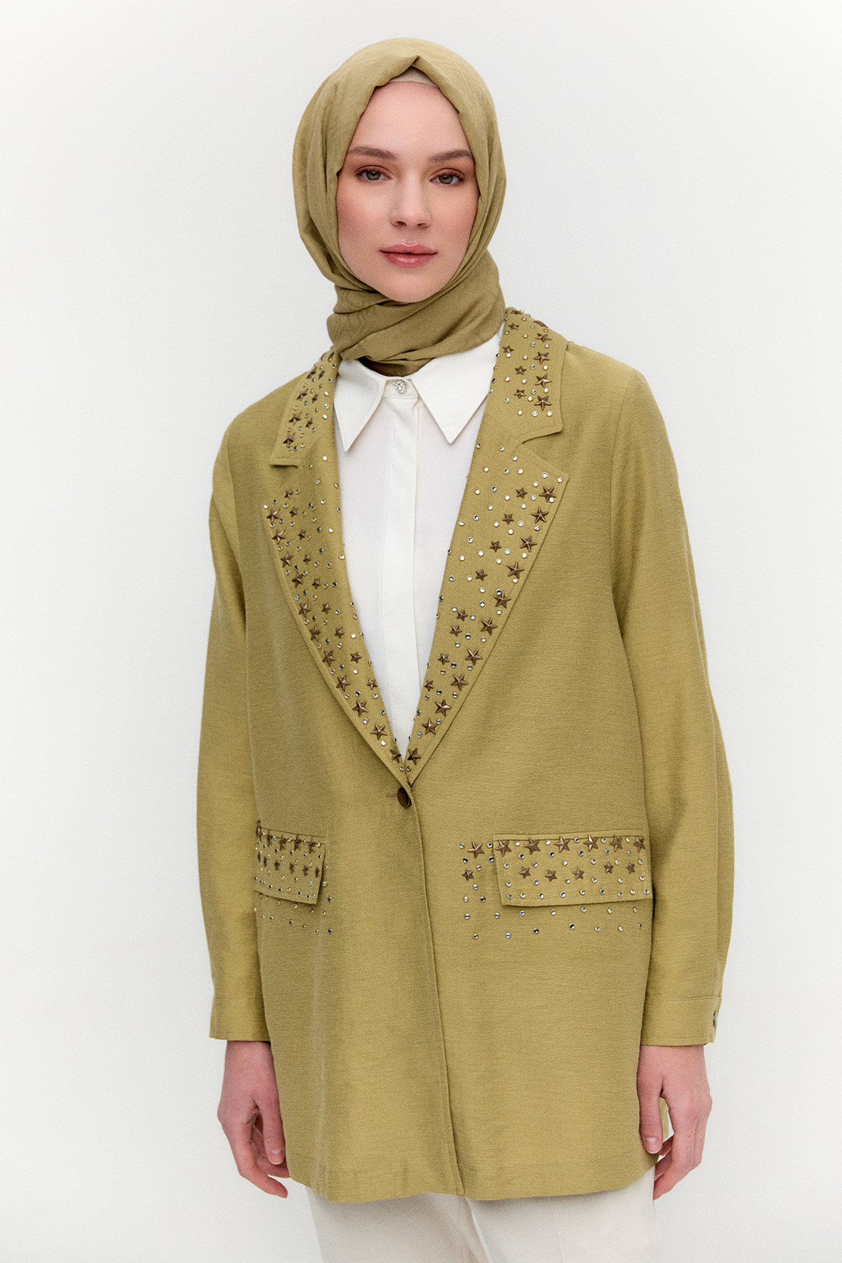 Taşlı Mono Kapamalı Ceket, Tesettür Giyim