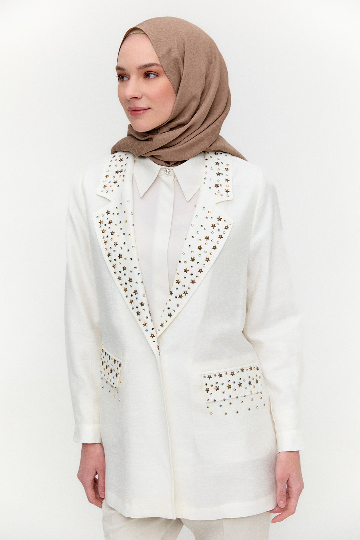 Taşlı Mono Kapamalı Ceket, Tesettür Giyim