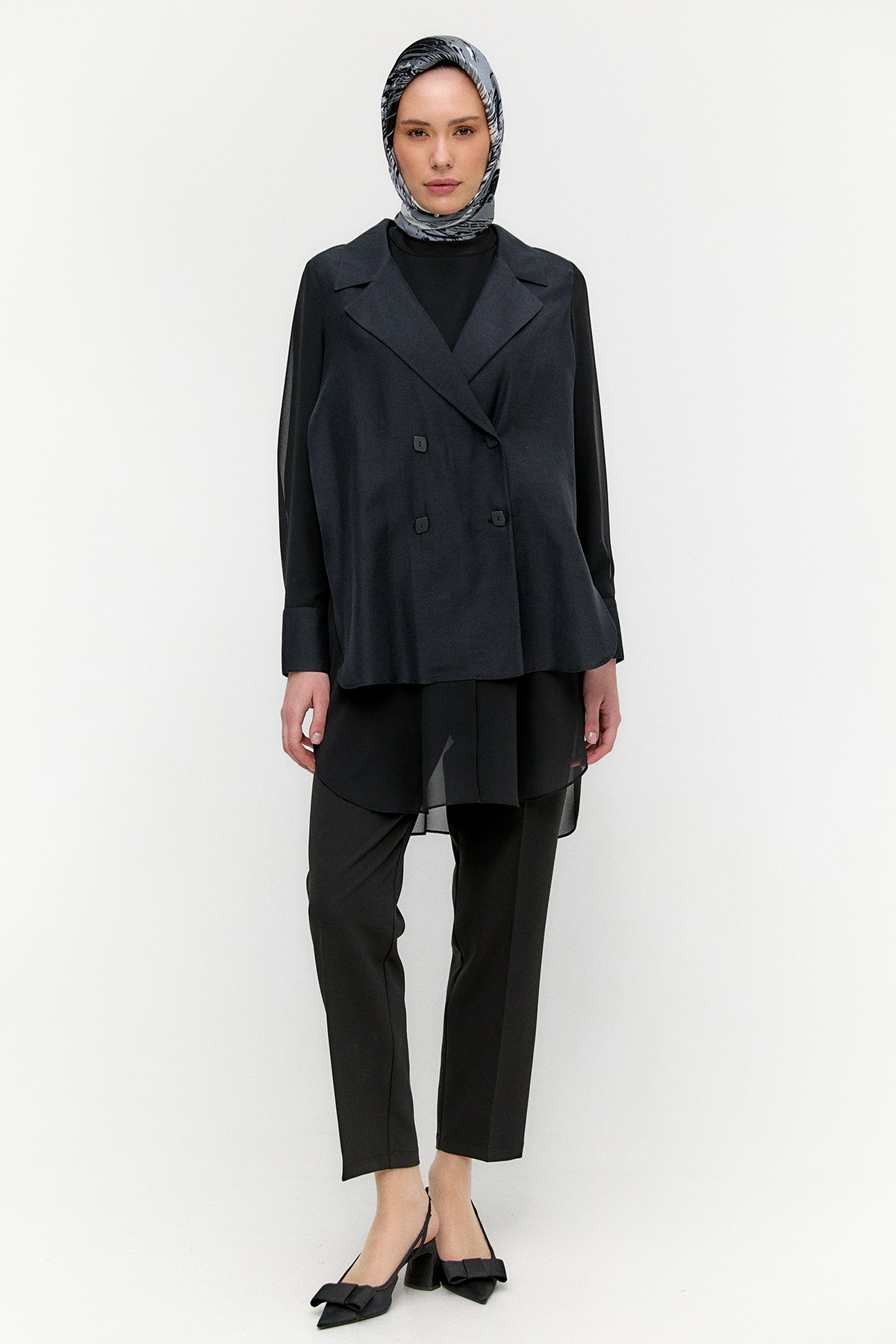 Kruvaze Şifon Detaylı Ceket, Tesettür Giyim