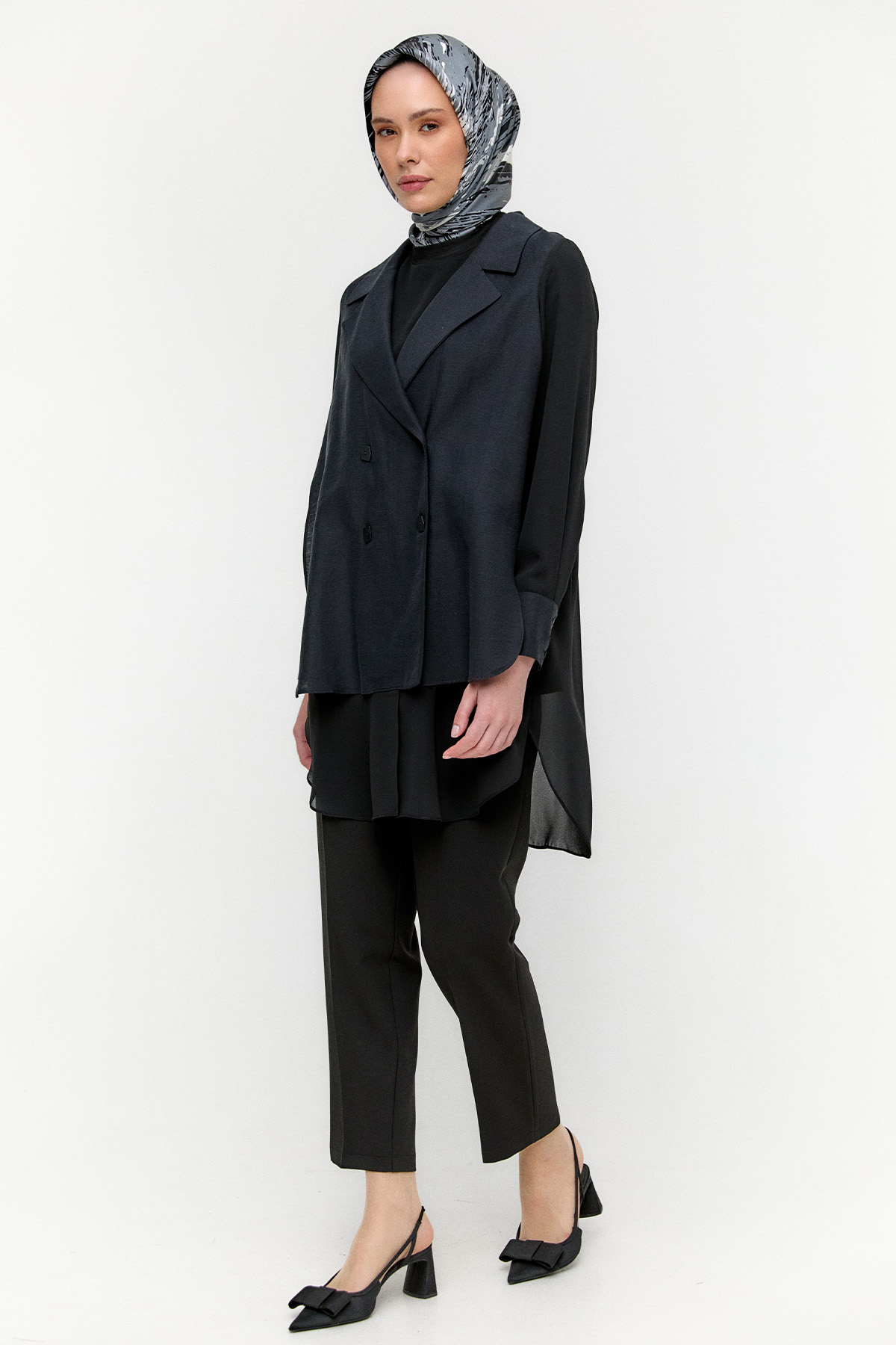 Kruvaze Şifon Detaylı Ceket, Tesettür Giyim
