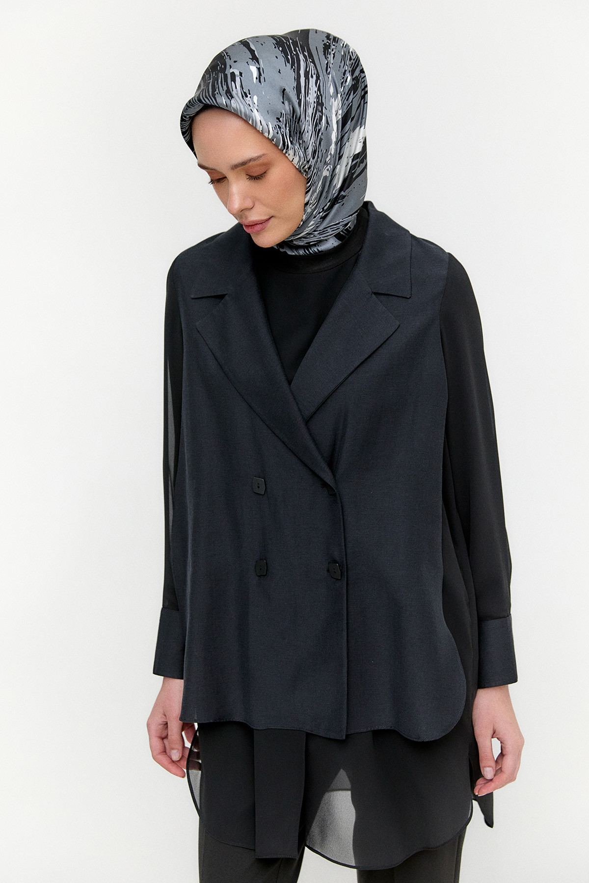 Kruvaze Şifon Detaylı Ceket, Tesettür Giyim