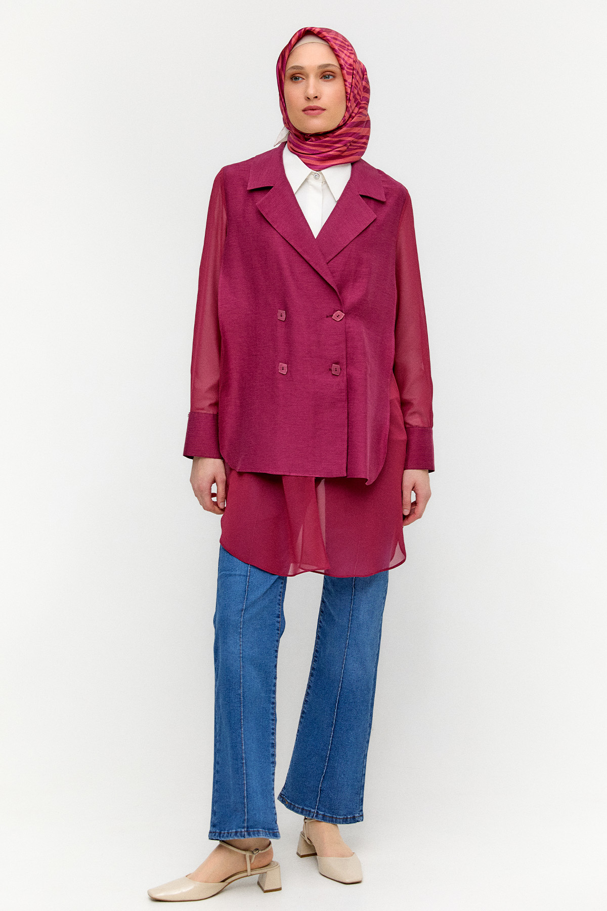 Kruvaze Şifon Detaylı Ceket, Tesettür Giyim