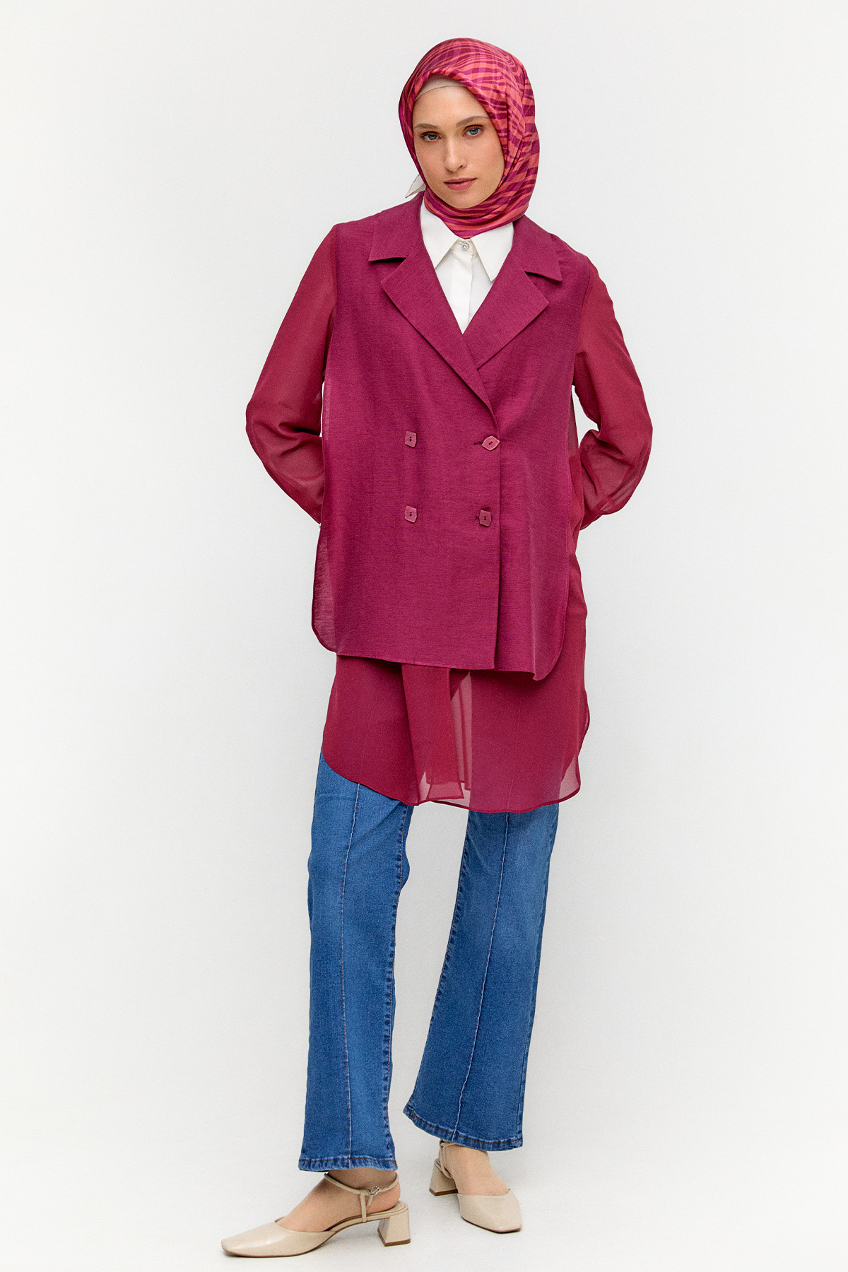 Kruvaze Şifon Detaylı Ceket, Tesettür Giyim