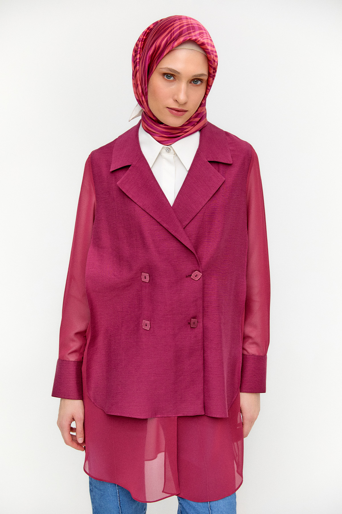 Kruvaze Şifon Detaylı Ceket, Tesettür Giyim