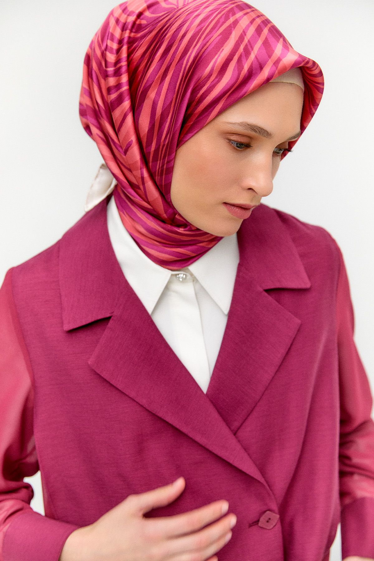 Kruvaze Şifon Detaylı Ceket, Tesettür Giyim