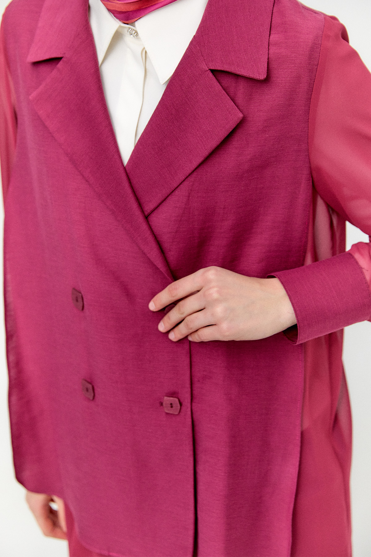 Kruvaze Şifon Detaylı Ceket, Tesettür Giyim