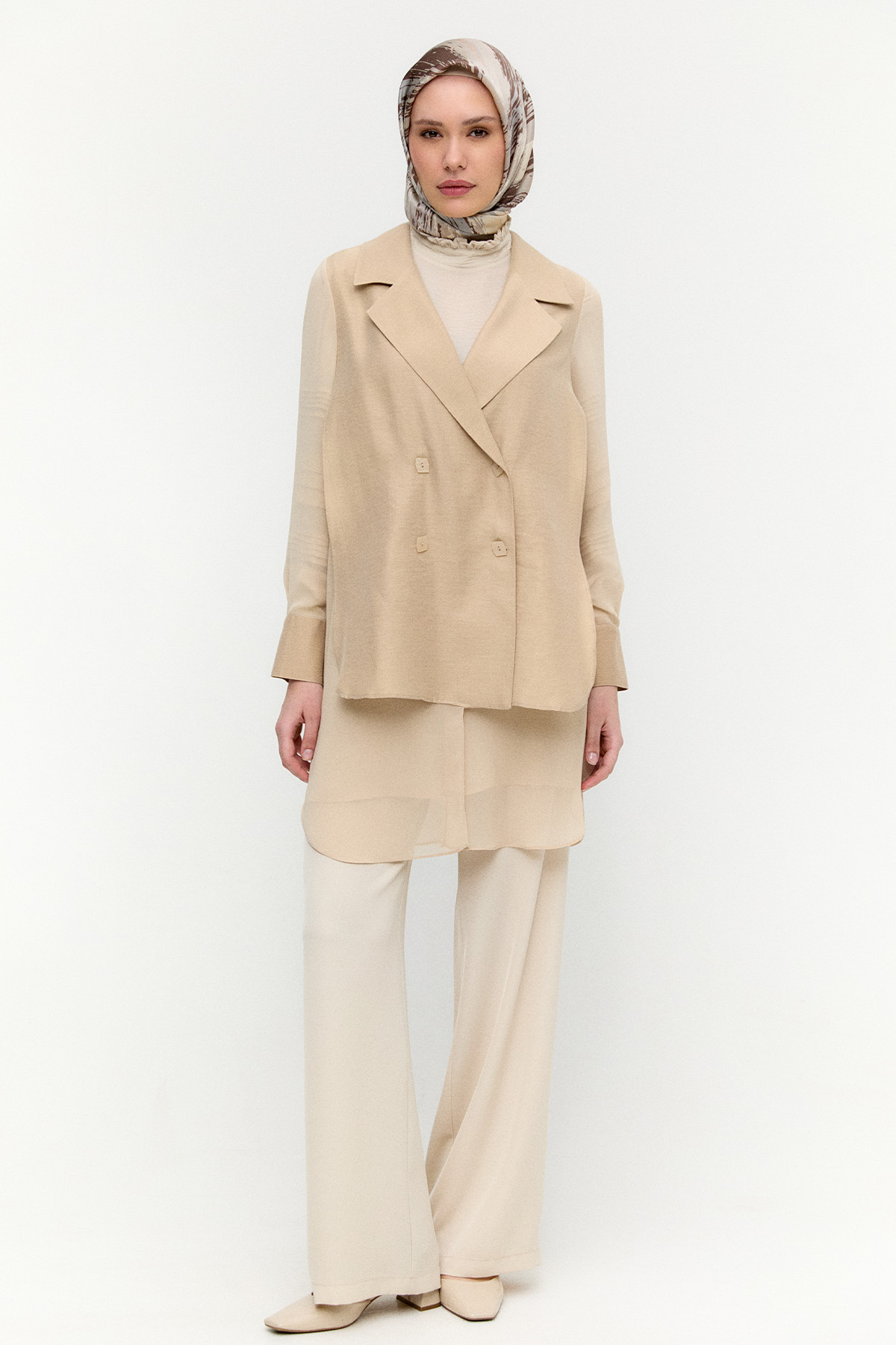 Kruvaze Şifon Detaylı Ceket, Tesettür Giyim