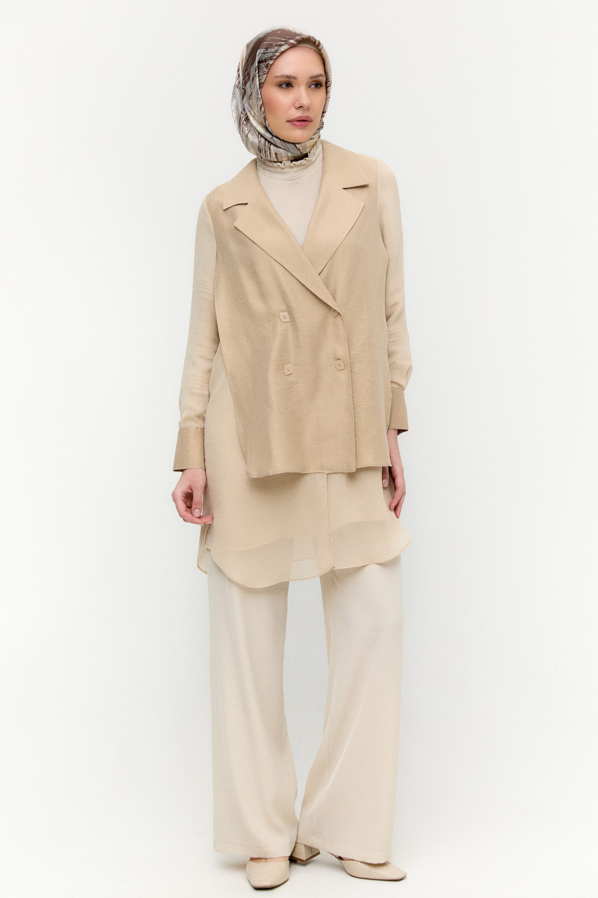 Kruvaze Şifon Detaylı Ceket, Tesettür Giyim