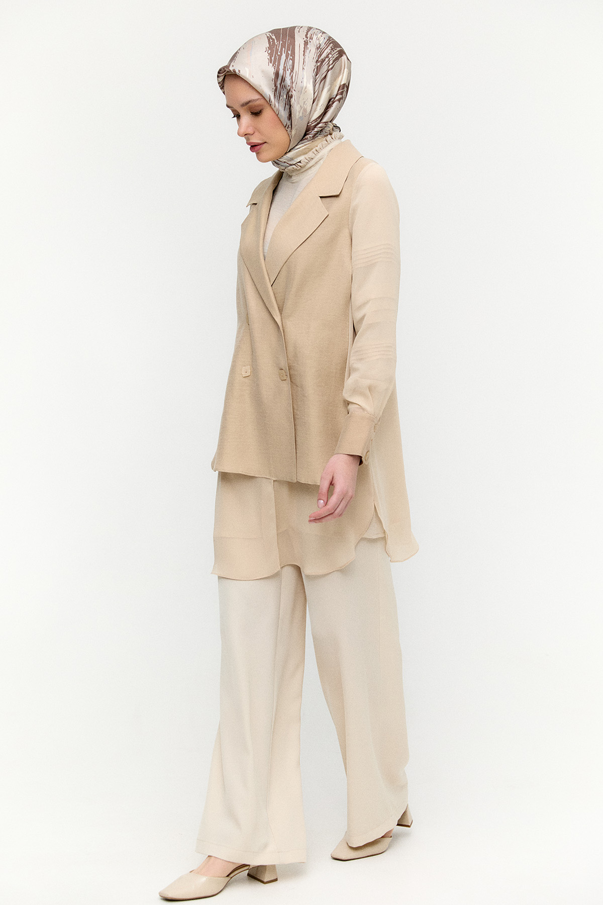 Kruvaze Şifon Detaylı Ceket, Tesettür Giyim