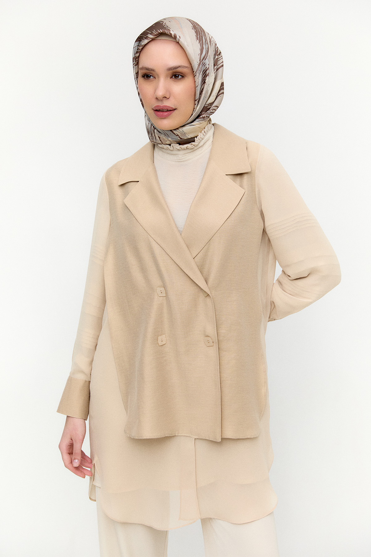 Kruvaze Şifon Detaylı Ceket, Tesettür Giyim