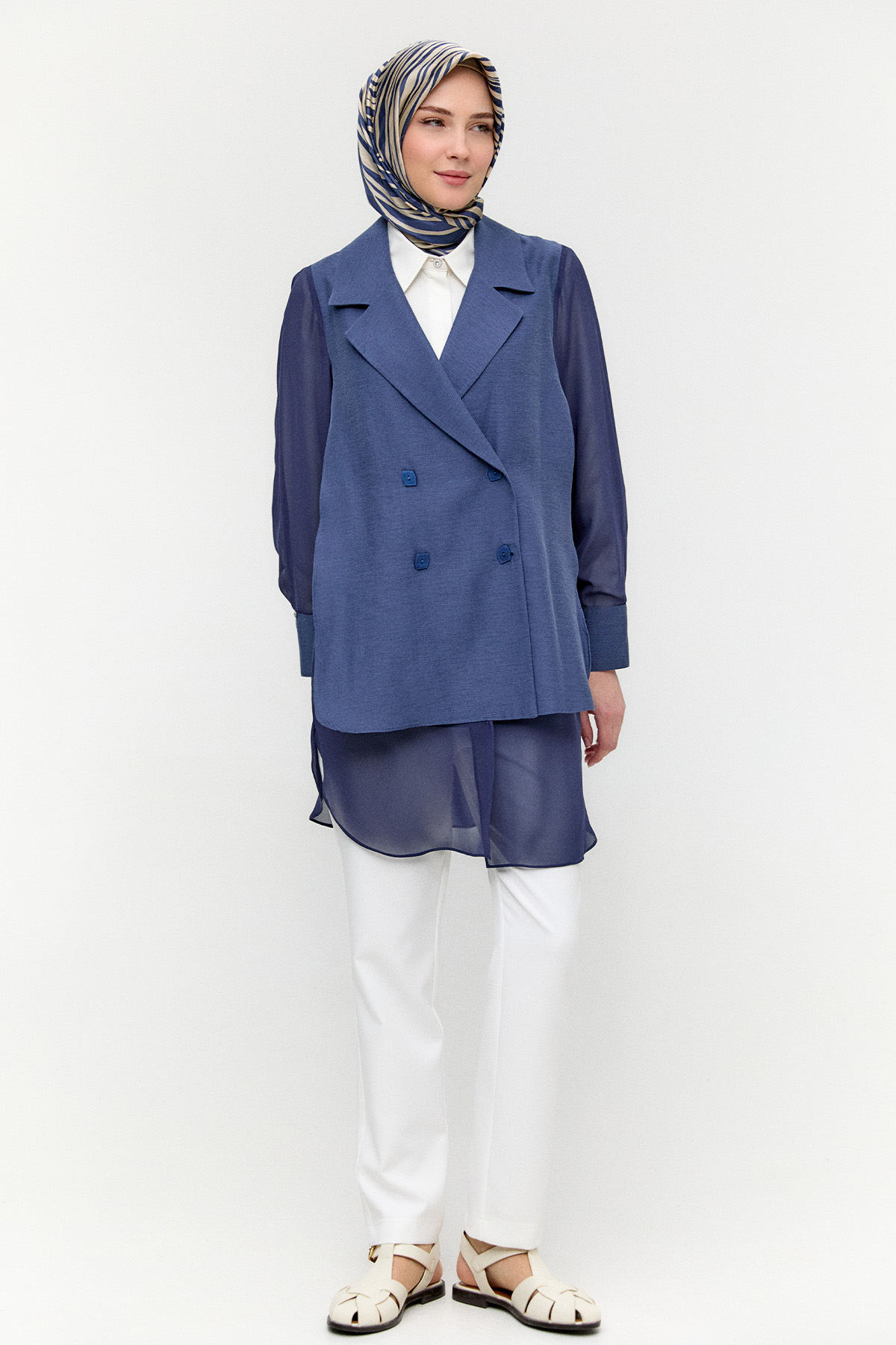 Kruvaze Şifon Detaylı Ceket, Tesettür Giyim