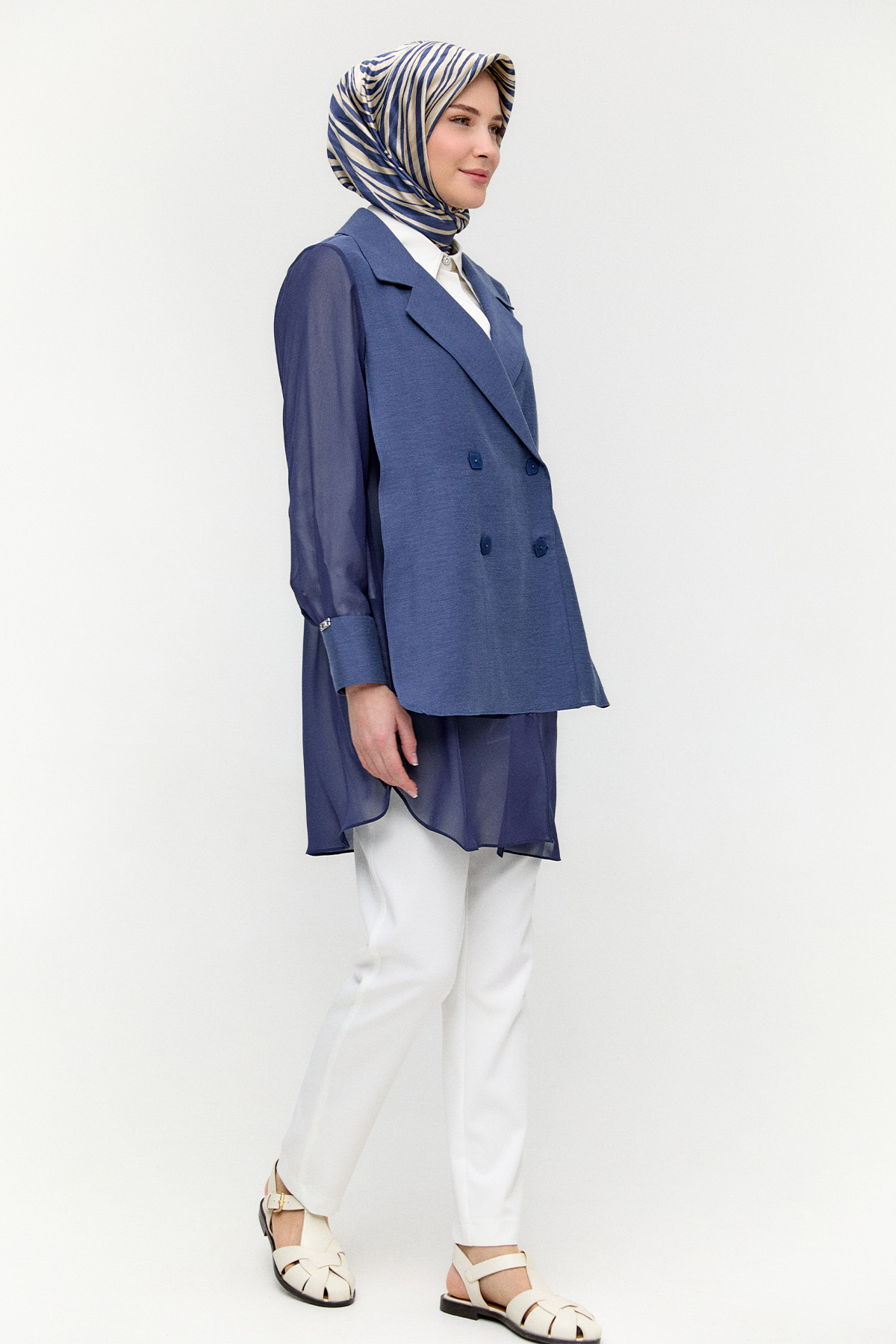 Kruvaze Şifon Detaylı Ceket, Tesettür Giyim