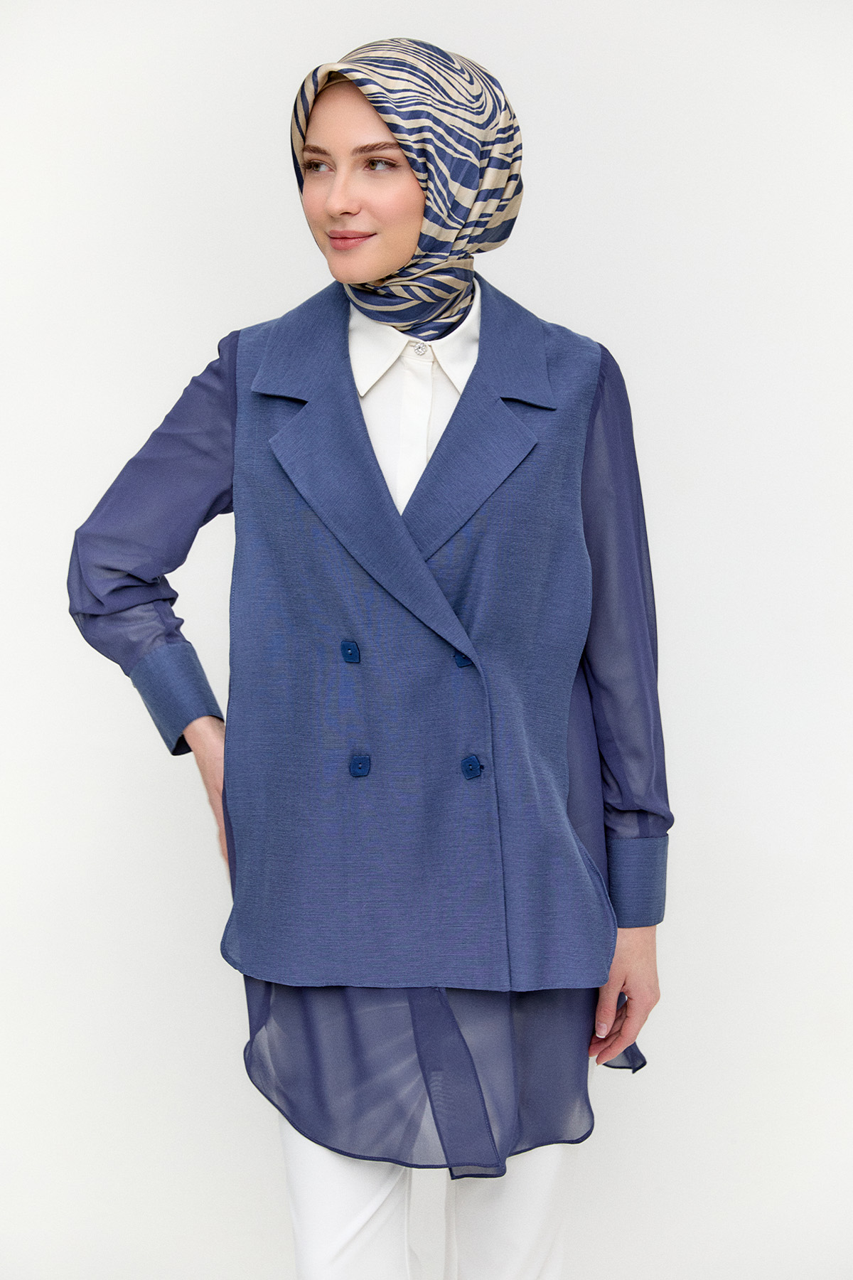 Kruvaze Şifon Detaylı Ceket, Tesettür Giyim