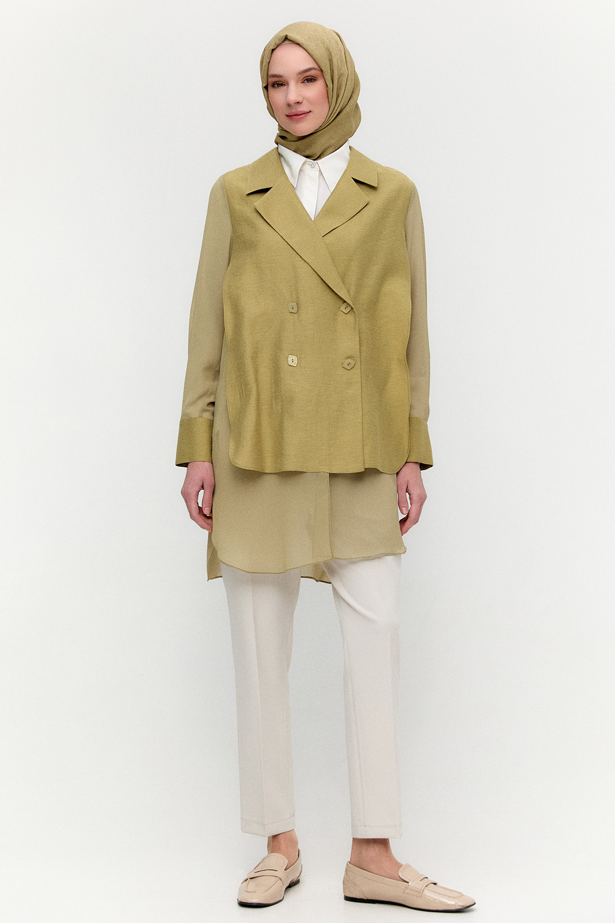 Kruvaze Şifon Detaylı Ceket, Tesettür Giyim