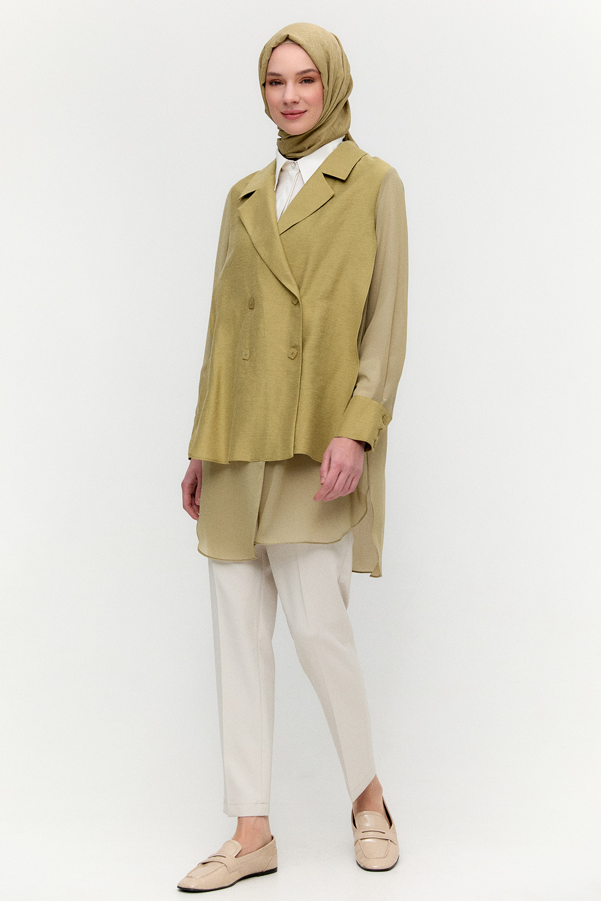 Kruvaze Şifon Detaylı Ceket, Tesettür Giyim