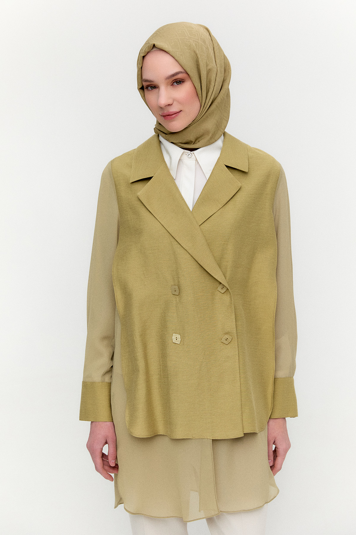 Kruvaze Şifon Detaylı Ceket, Tesettür Giyim