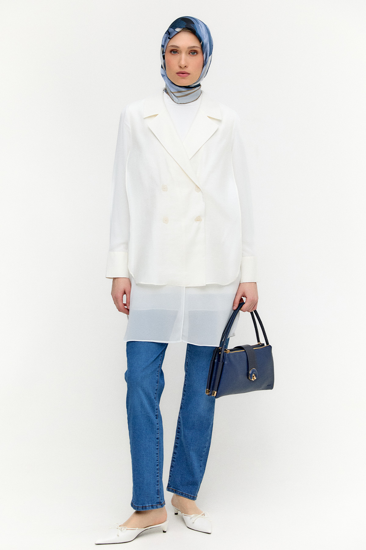 Kruvaze Şifon Detaylı Ceket, Tesettür Giyim