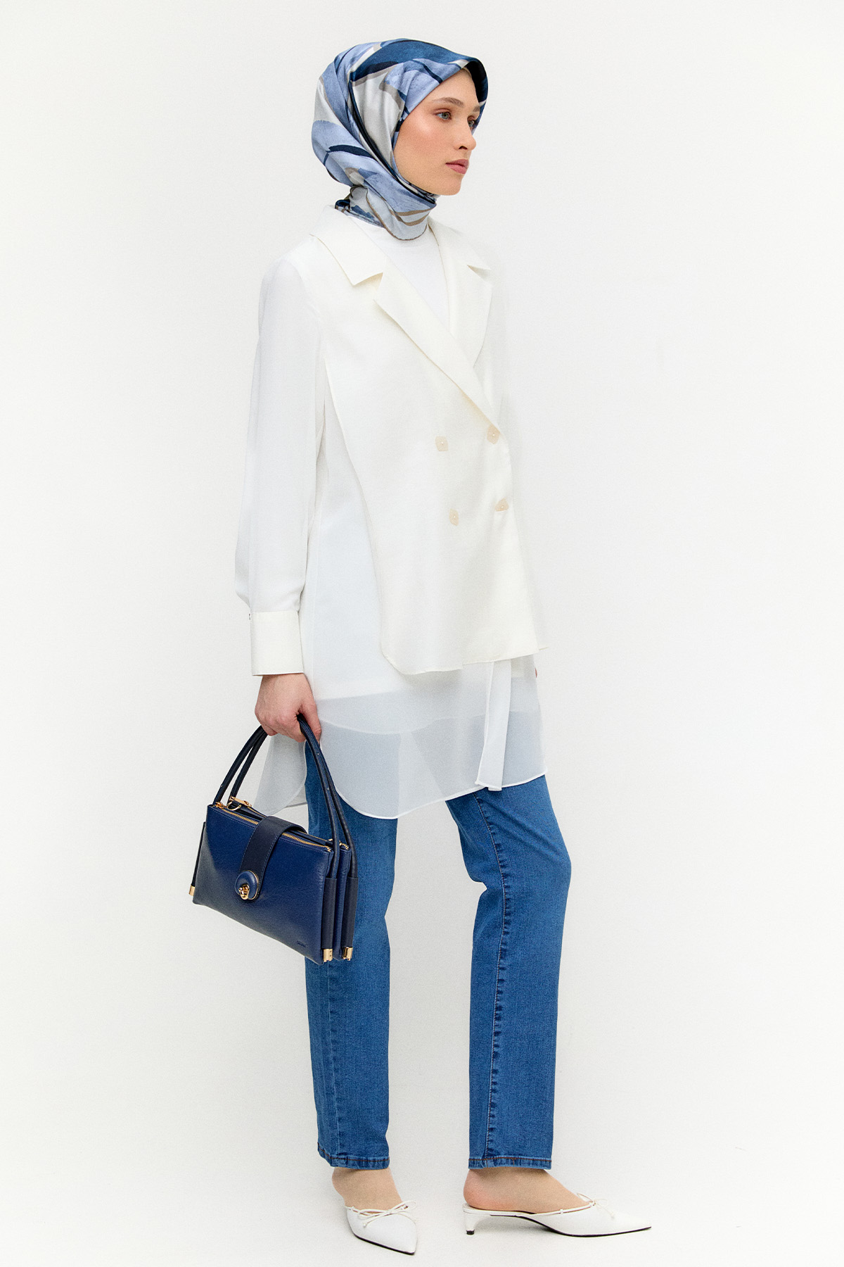 Kruvaze Şifon Detaylı Ceket, Tesettür Giyim