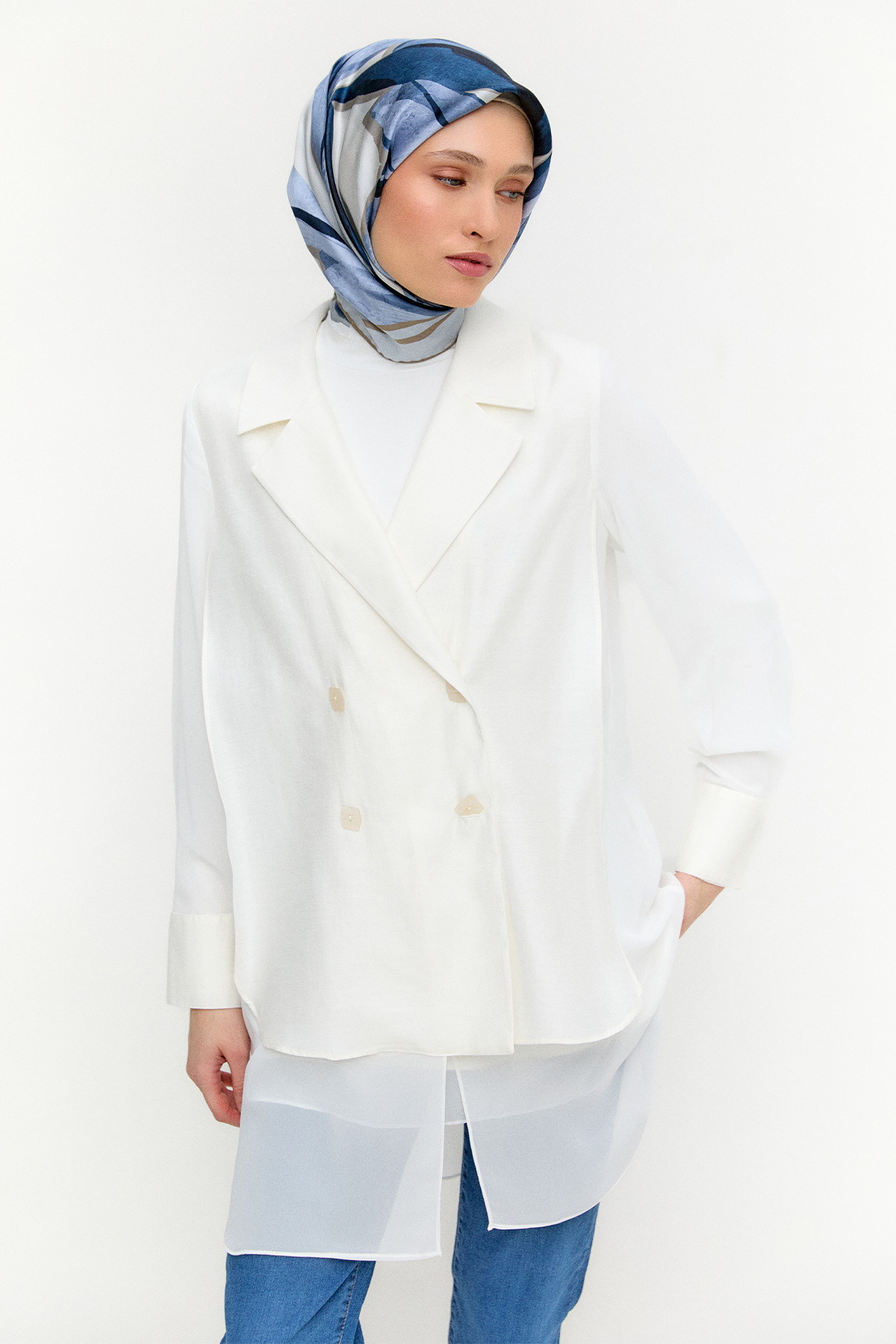 Kruvaze Şifon Detaylı Ceket, Tesettür Giyim