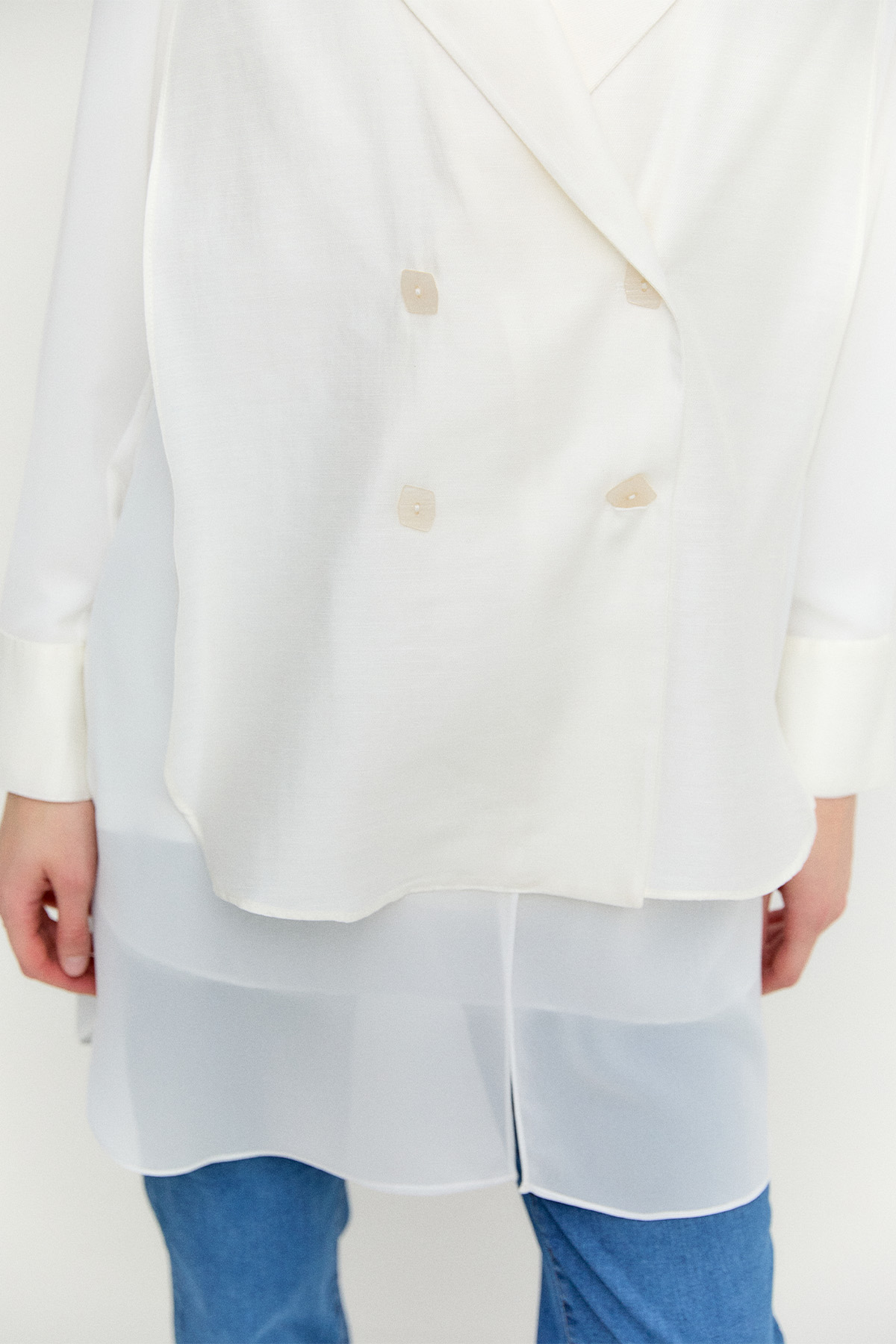 Kruvaze Şifon Detaylı Ceket, Tesettür Giyim