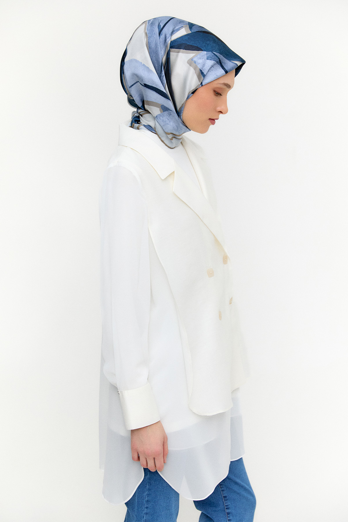 Kruvaze Şifon Detaylı Ceket, Tesettür Giyim