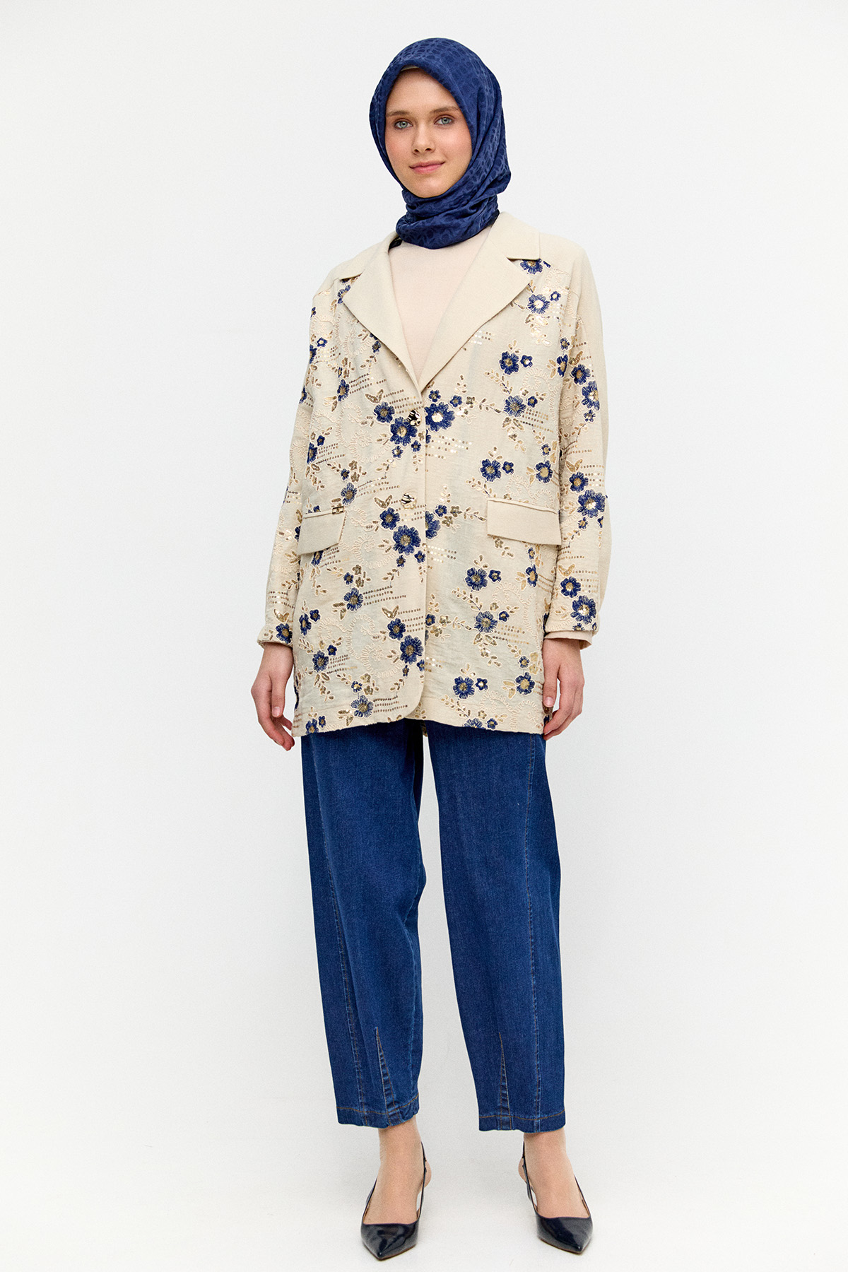 Çiçek Desenli Blazer Ceket, Tesettür Giyim