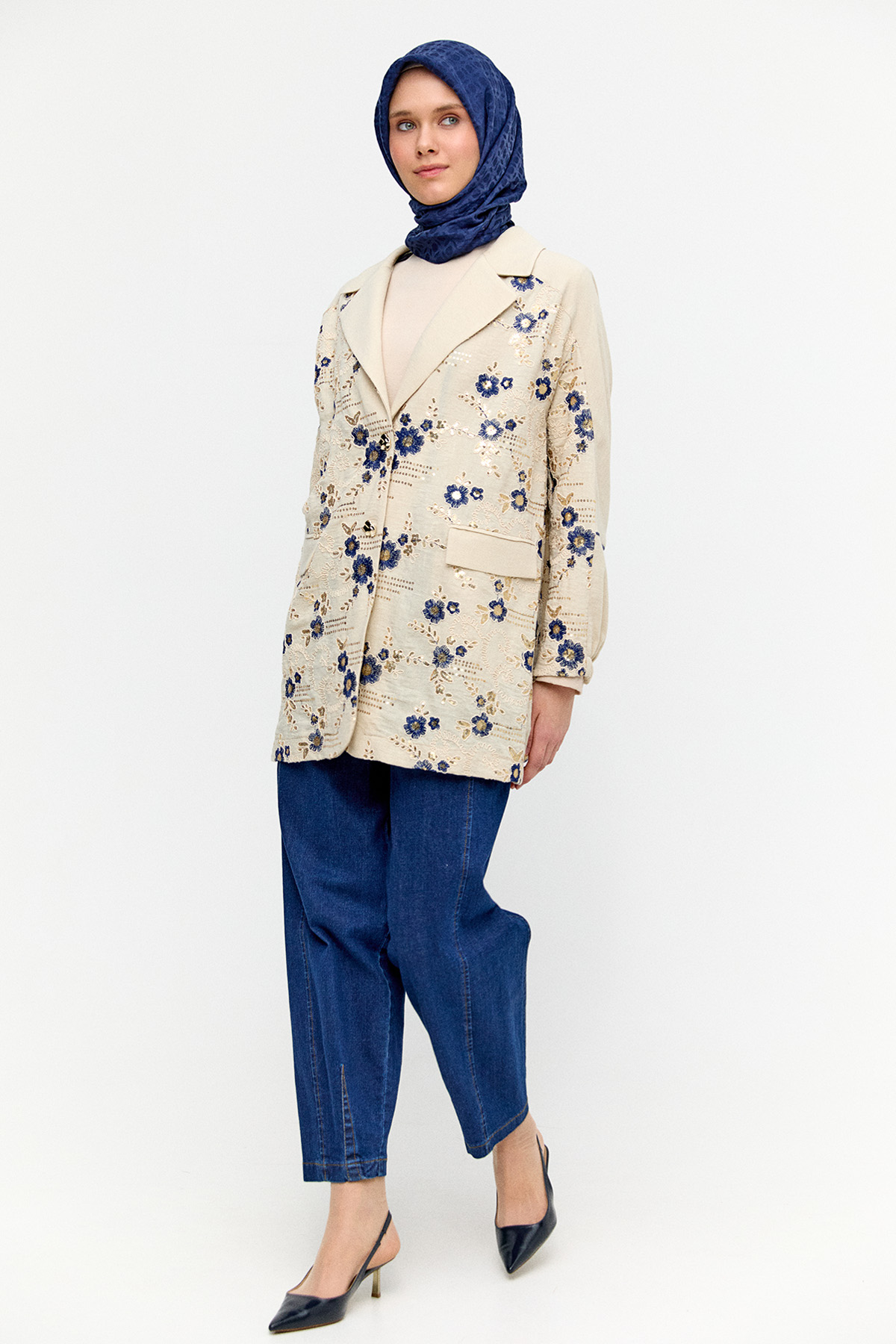 Çiçek Desenli Blazer Ceket, Tesettür Giyim
