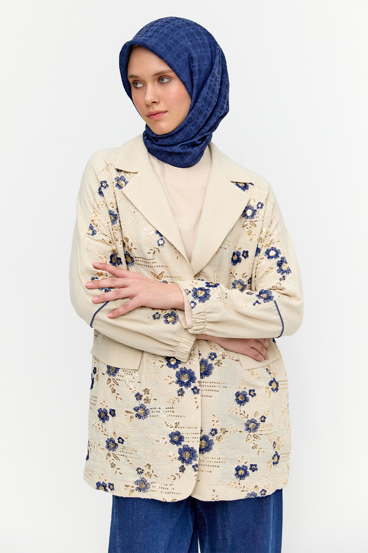 Çiçek Desenli Blazer Ceket, Tesettür Giyim