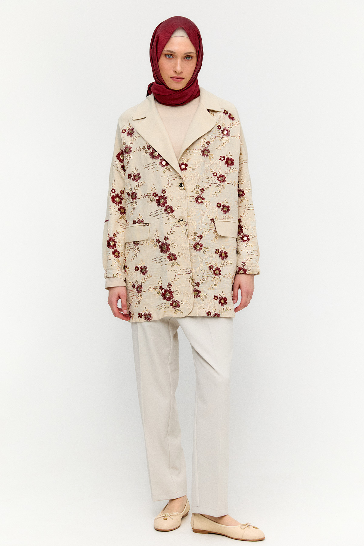 Çiçek Desenli Blazer Ceket, Tesettür Giyim