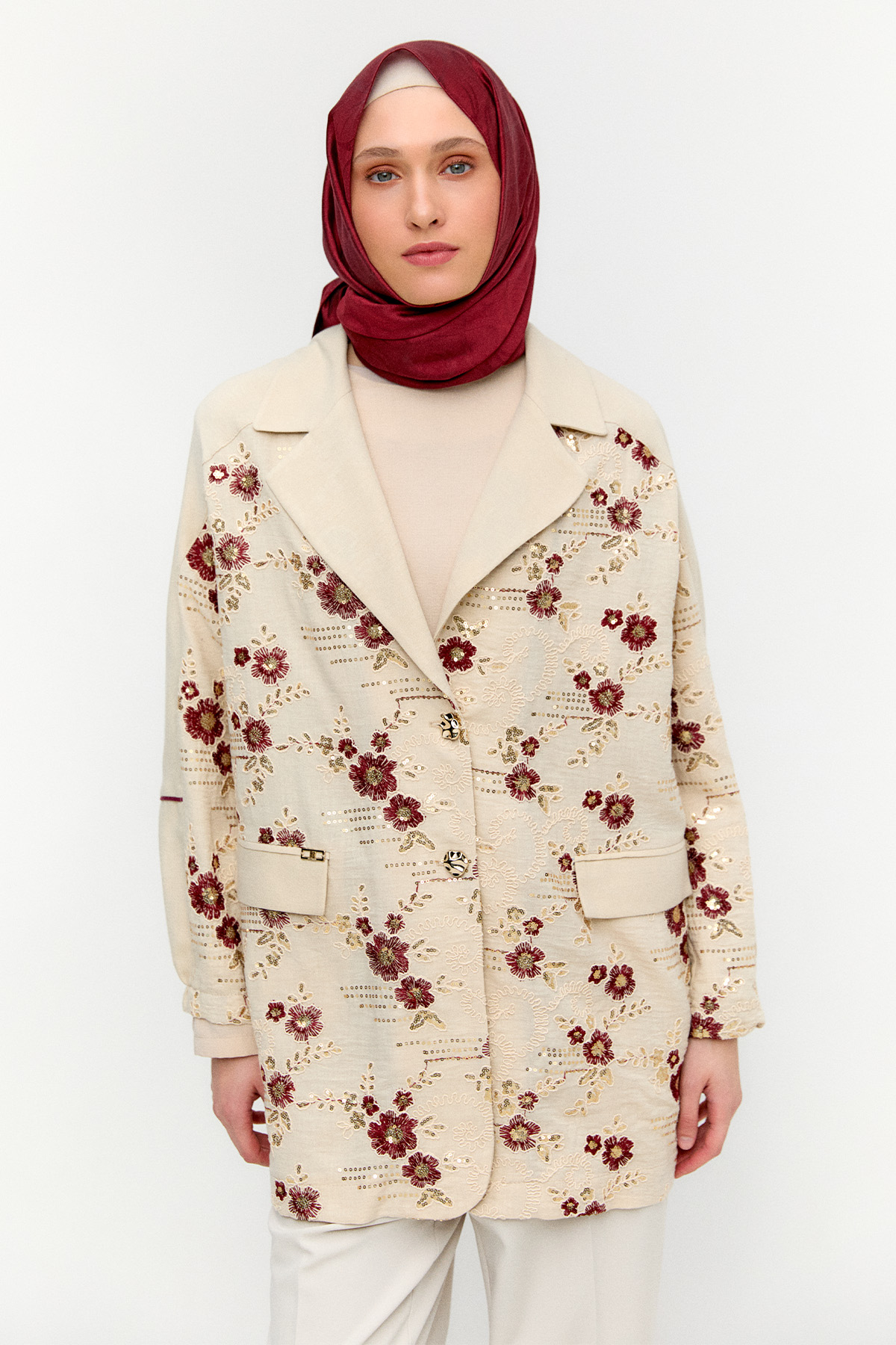 Çiçek Desenli Blazer Ceket, Tesettür Giyim