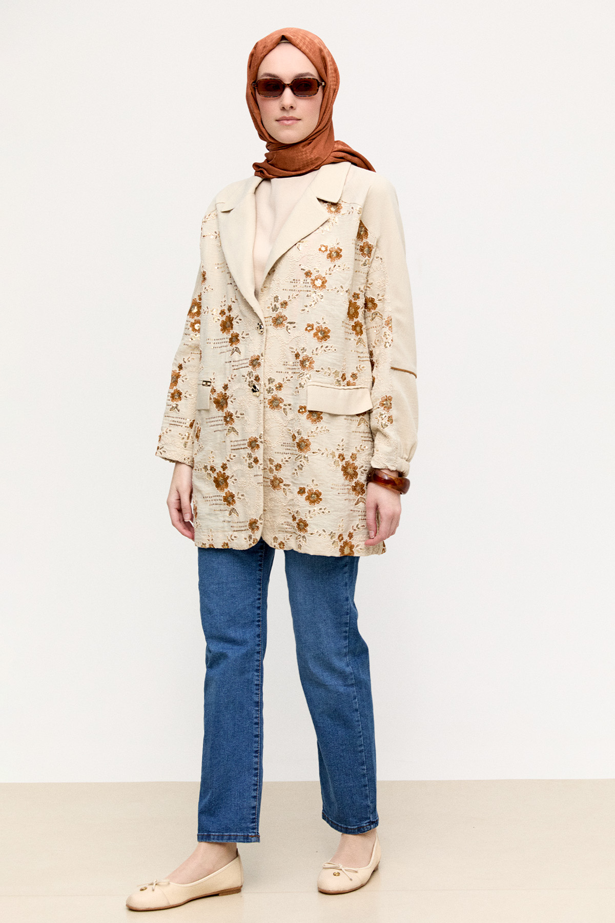 Çiçek Desenli Blazer Ceket, Tesettür Giyim