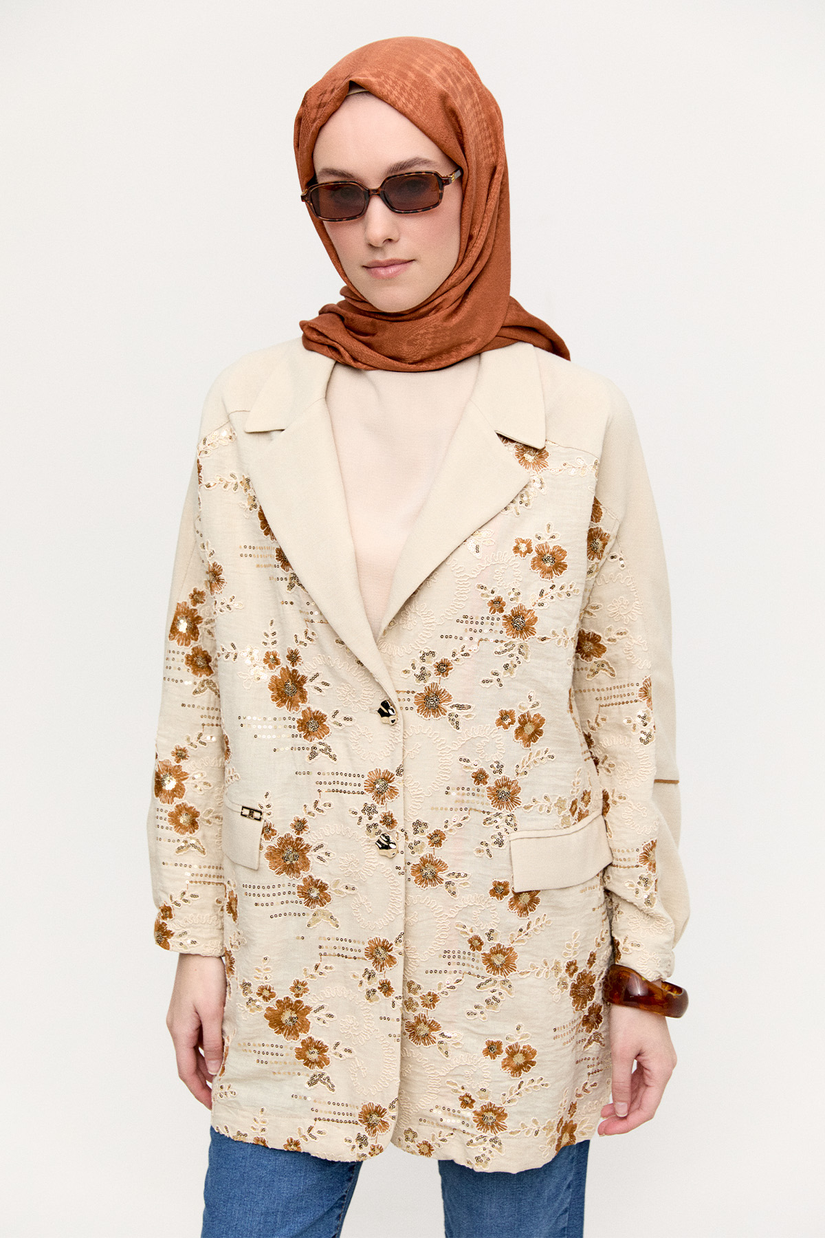 Çiçek Desenli Blazer Ceket, Tesettür Giyim