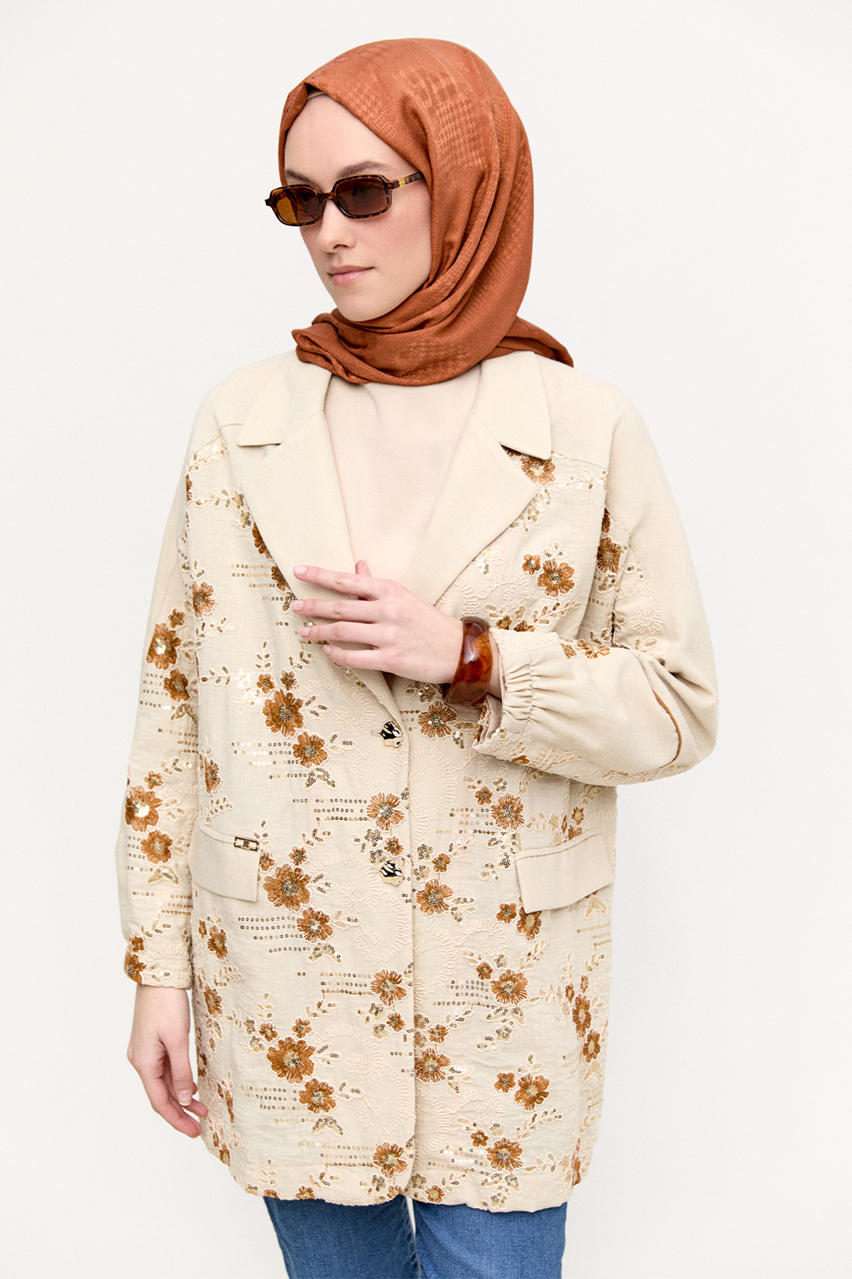 Çiçek Desenli Blazer Ceket, Tesettür Giyim