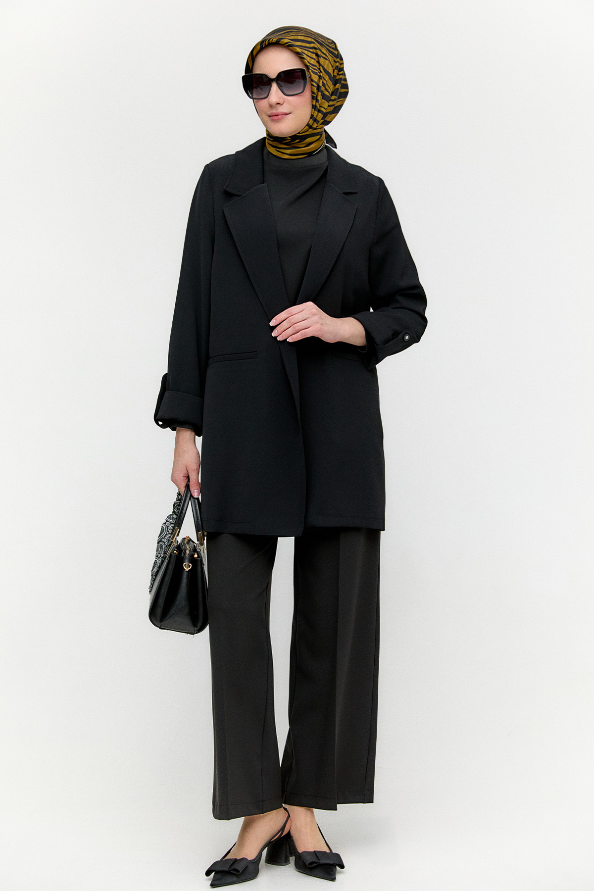 Çizgi Dokulu Krep Ceket, Tesettür Giyim