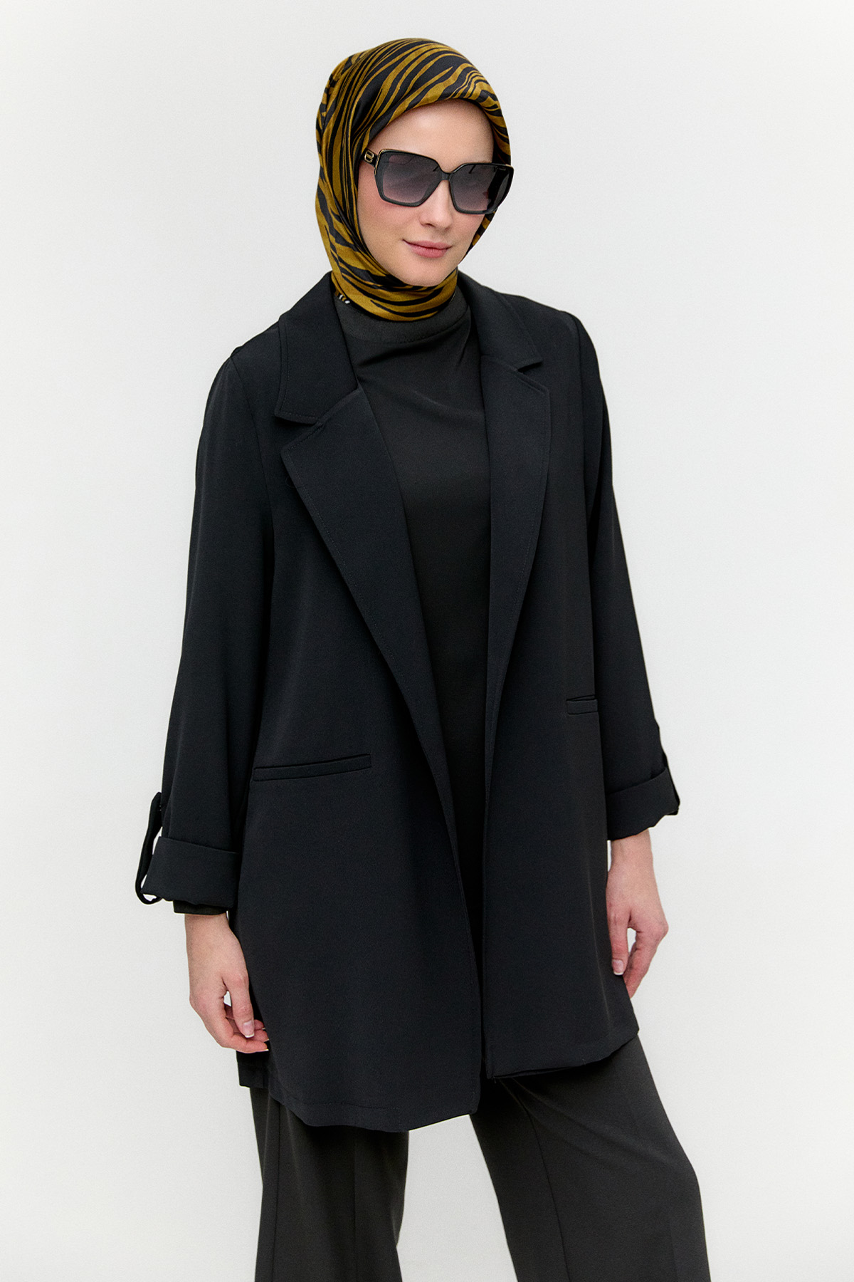 Çizgi Dokulu Krep Ceket, Tesettür Giyim