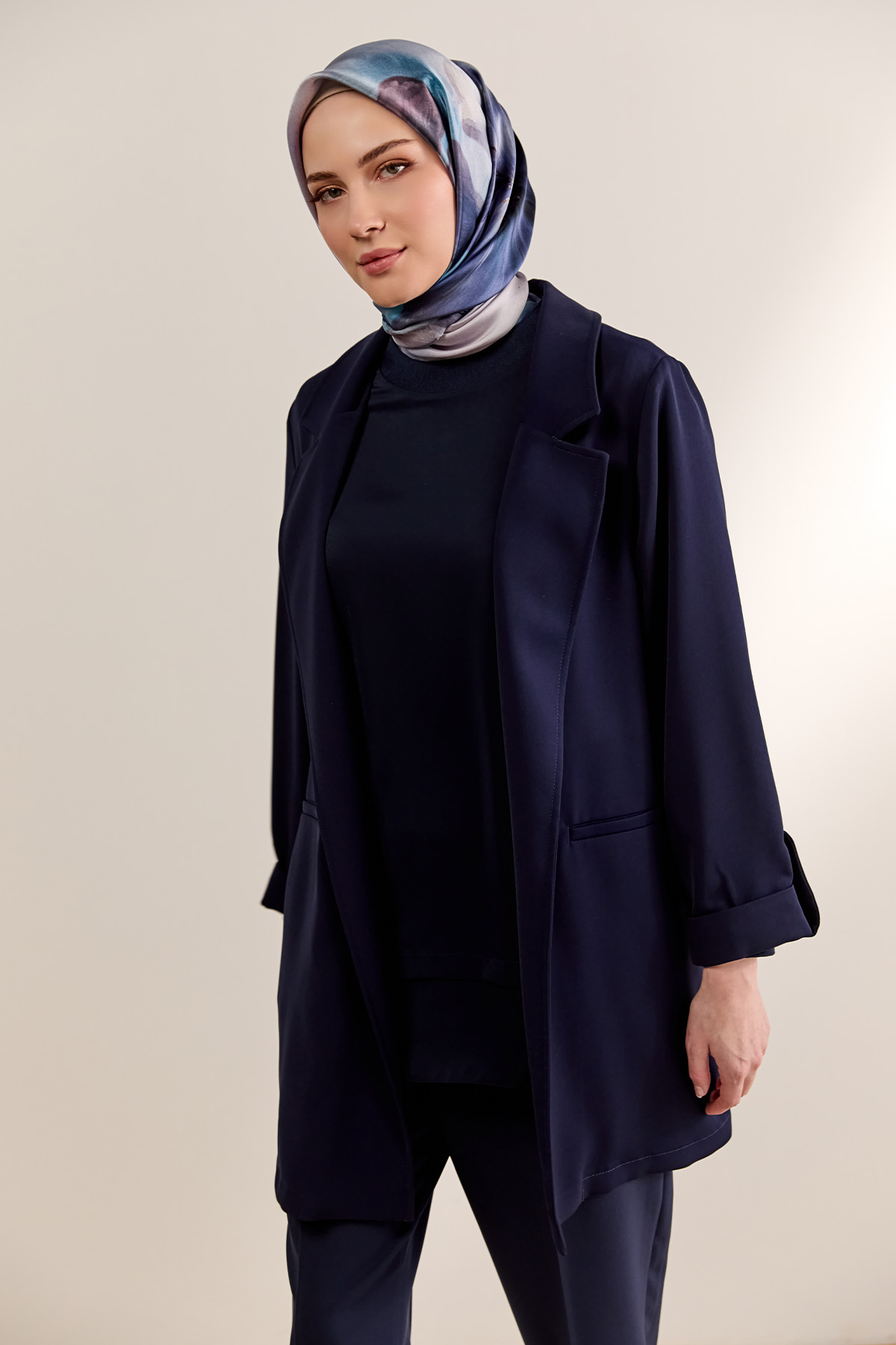 Çizgi Dokulu Krep Ceket, Tesettür Giyim