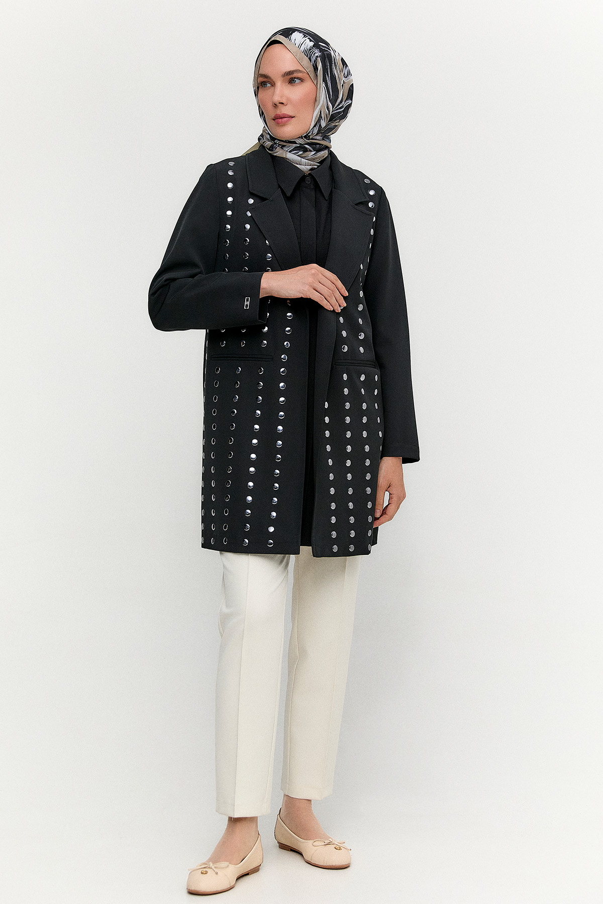 Metal Taşlı Blazer Ceket, Tesettür Giyim