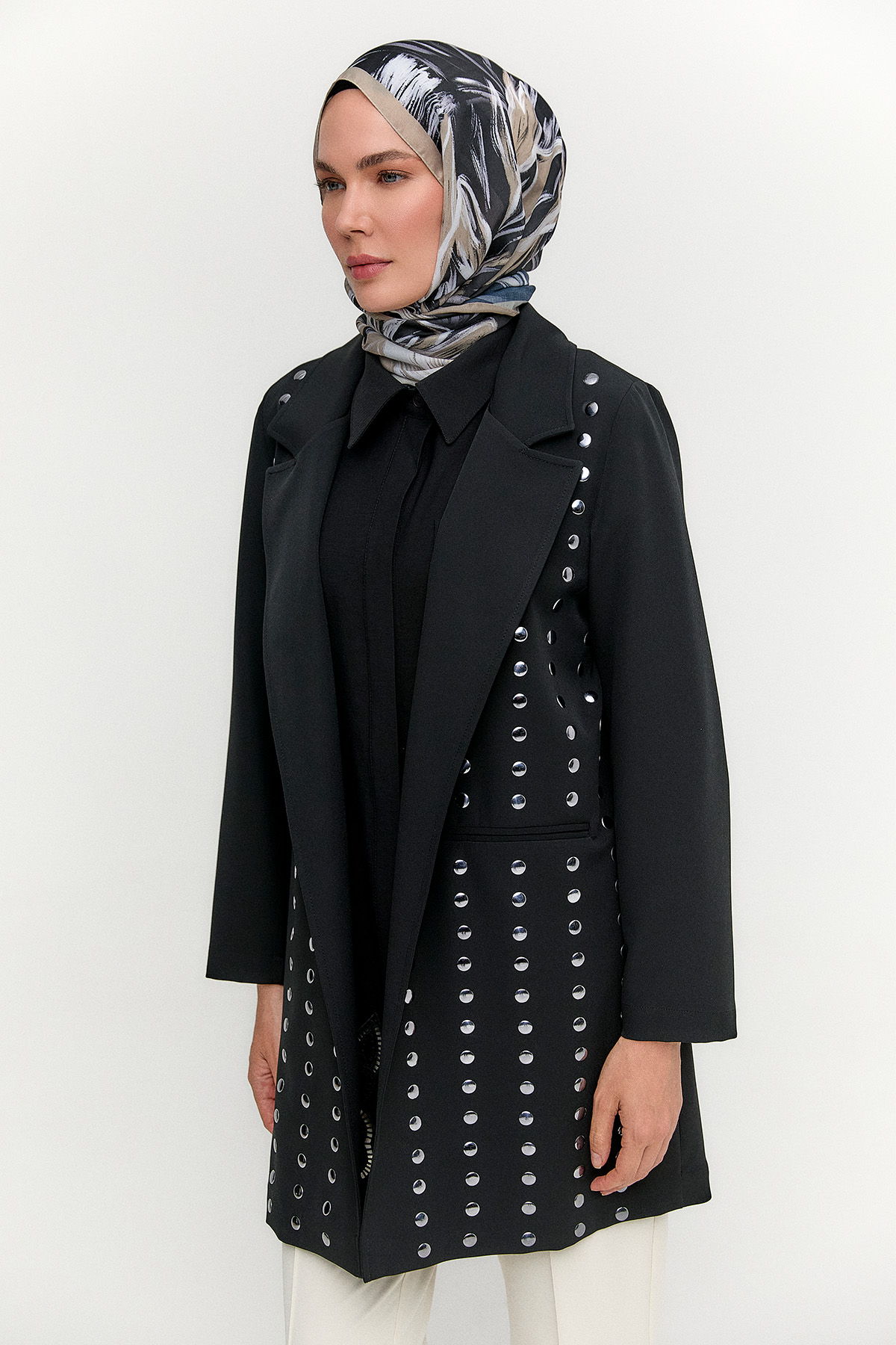 Metal Taşlı Blazer Ceket, Tesettür Giyim