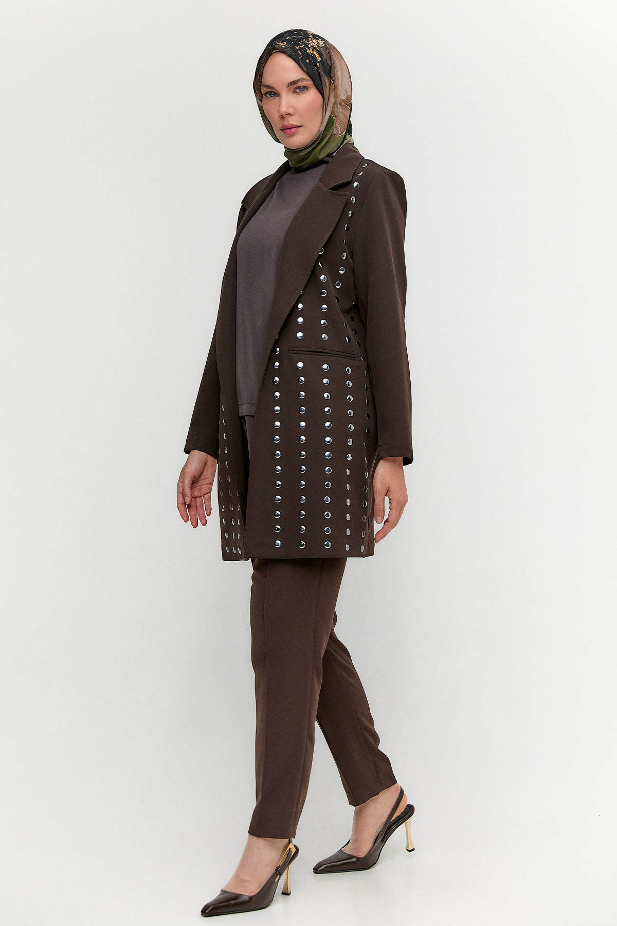 Metal Taşlı Blazer Ceket, Tesettür Giyim