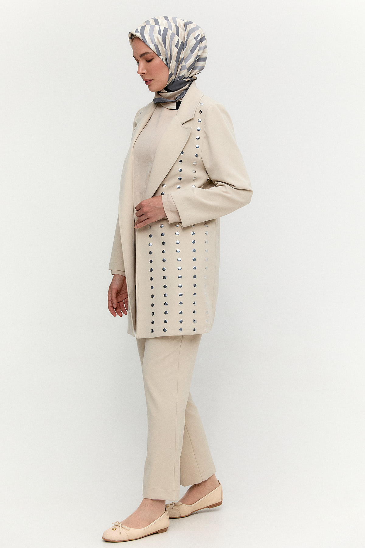 Metal Taşlı Blazer Ceket, Tesettür Giyim