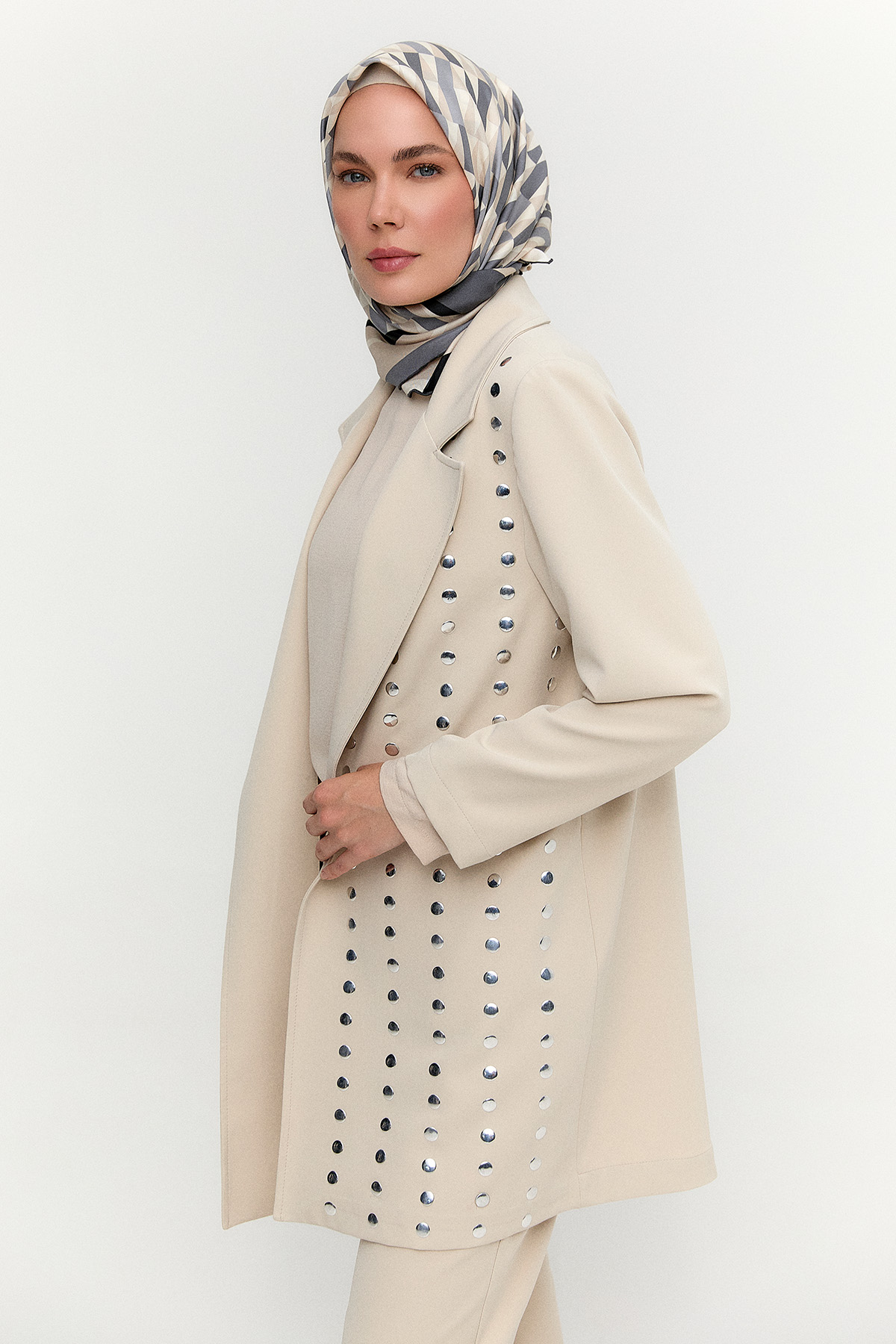 Metal Taşlı Blazer Ceket, Tesettür Giyim