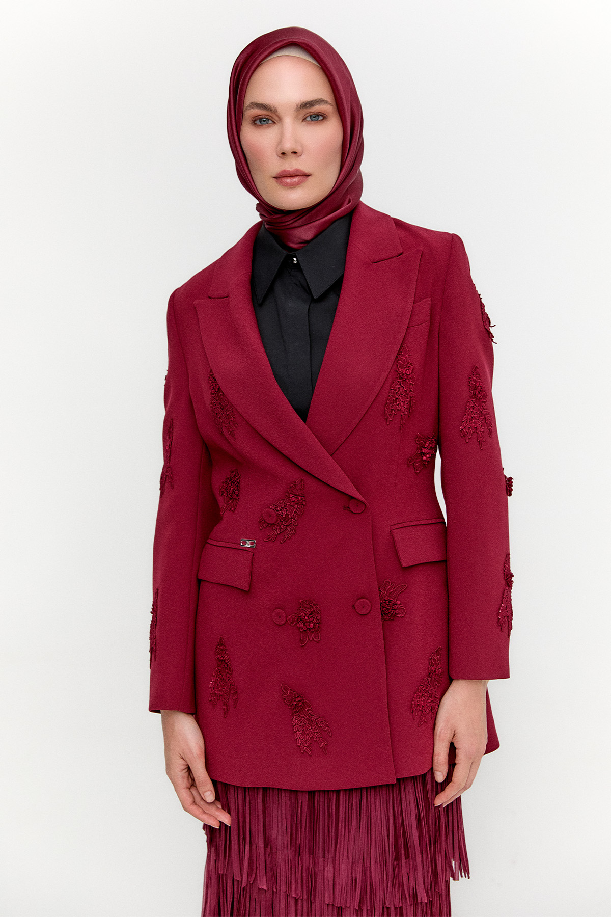 Dantel Aplikeli Blazer Ceket, Tesettür Giyim