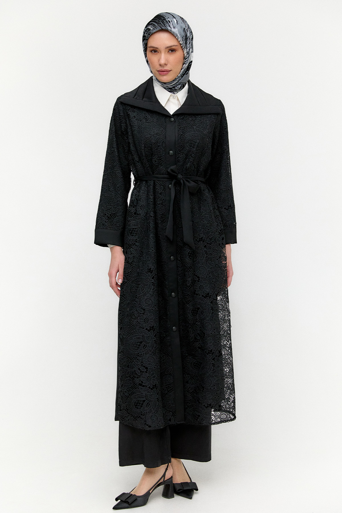 Geniş Yakalı Güpürlü Elbise, Tesettür Giyim