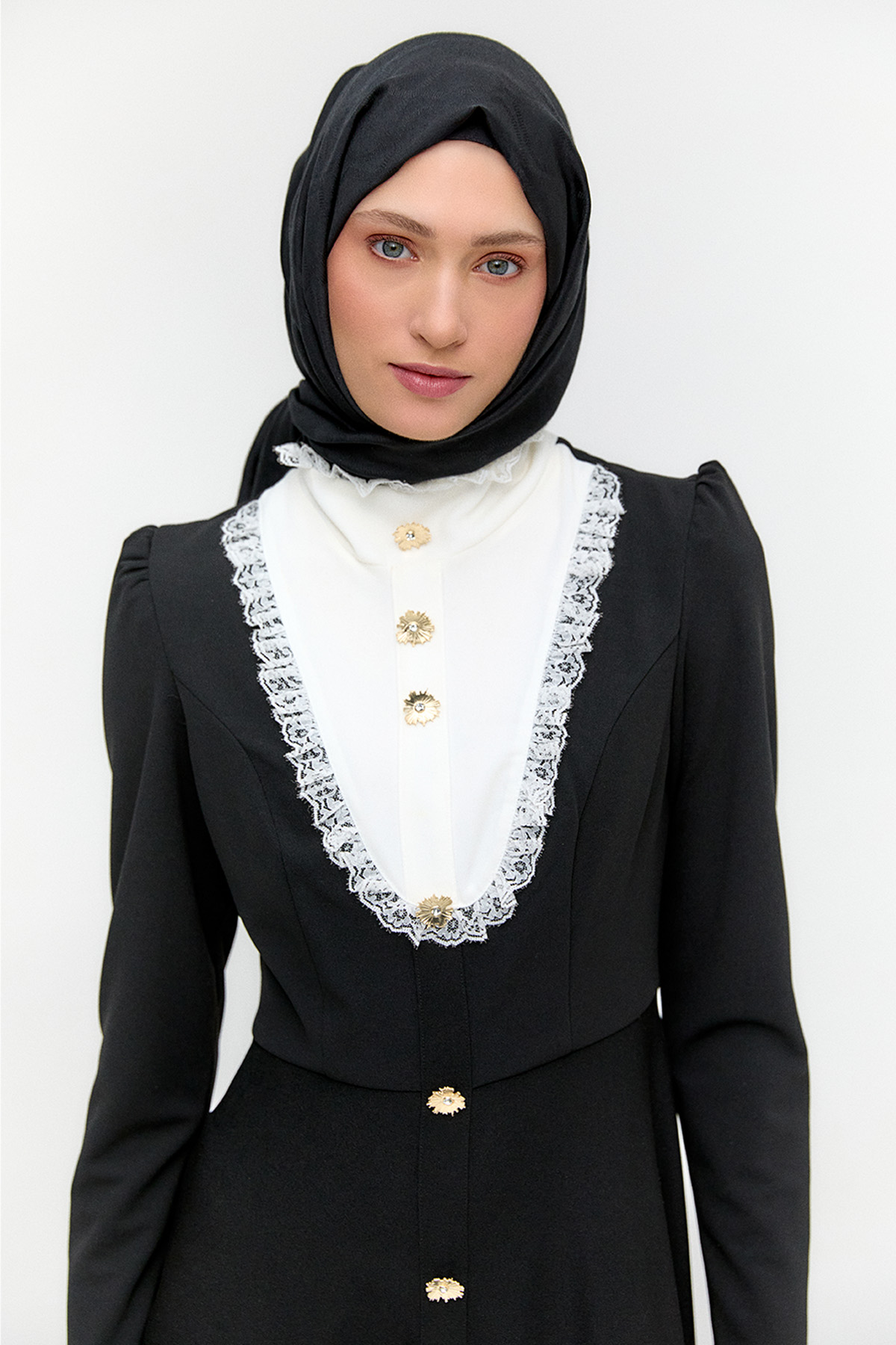 Önlük Yakalı Krep Elbise, Tesettür Giyim