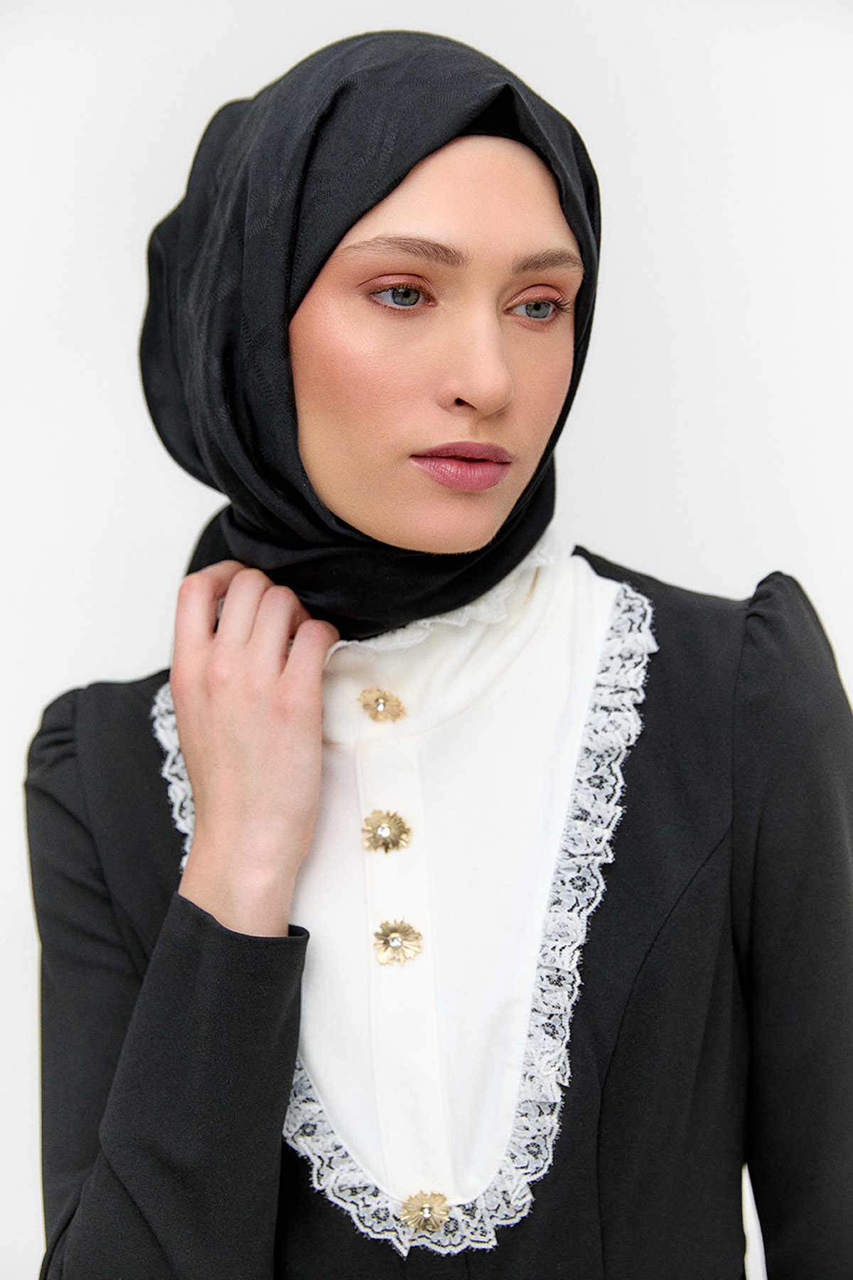 Önlük Yakalı Krep Elbise, Tesettür Giyim