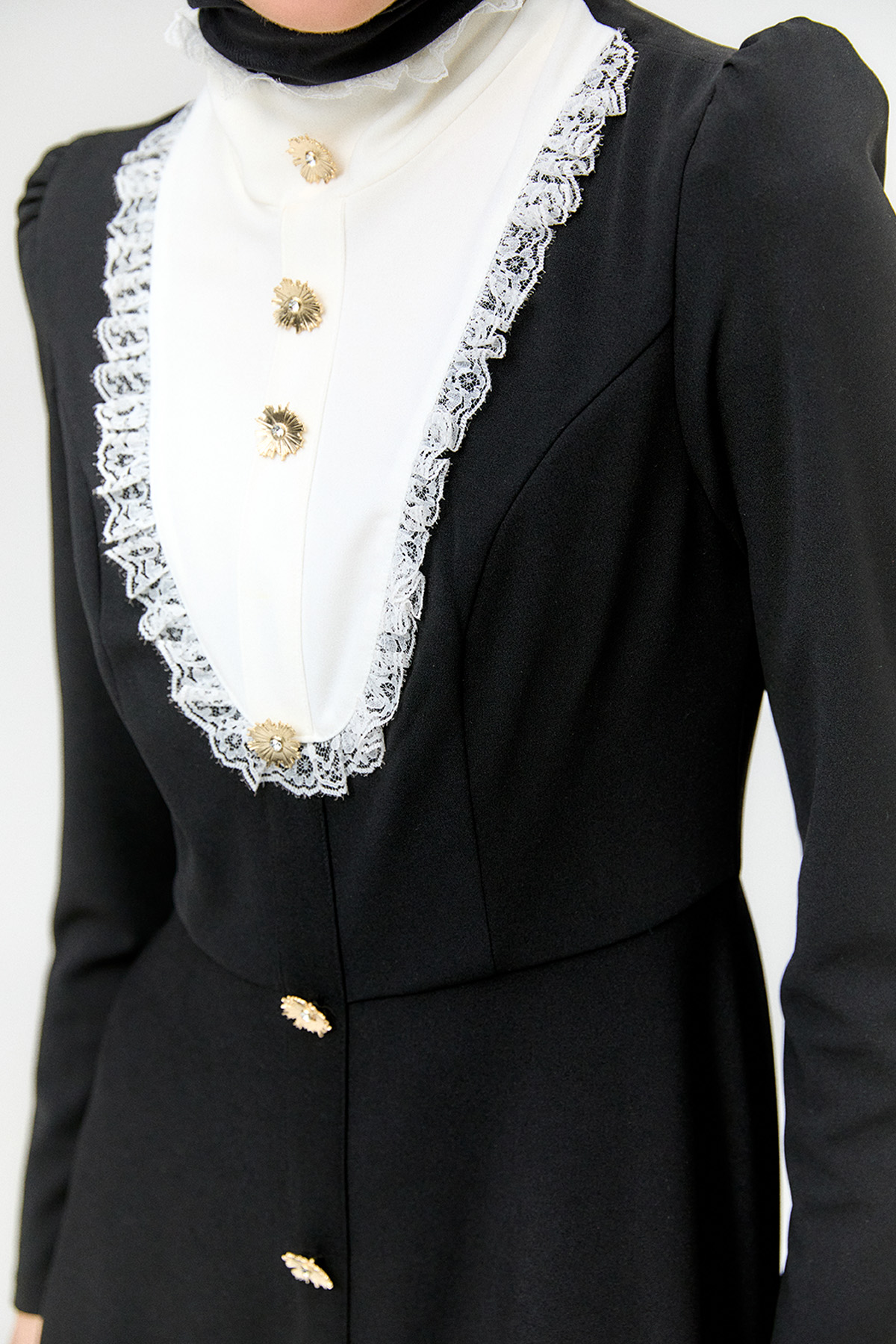 Önlük Yakalı Krep Elbise, Tesettür Giyim