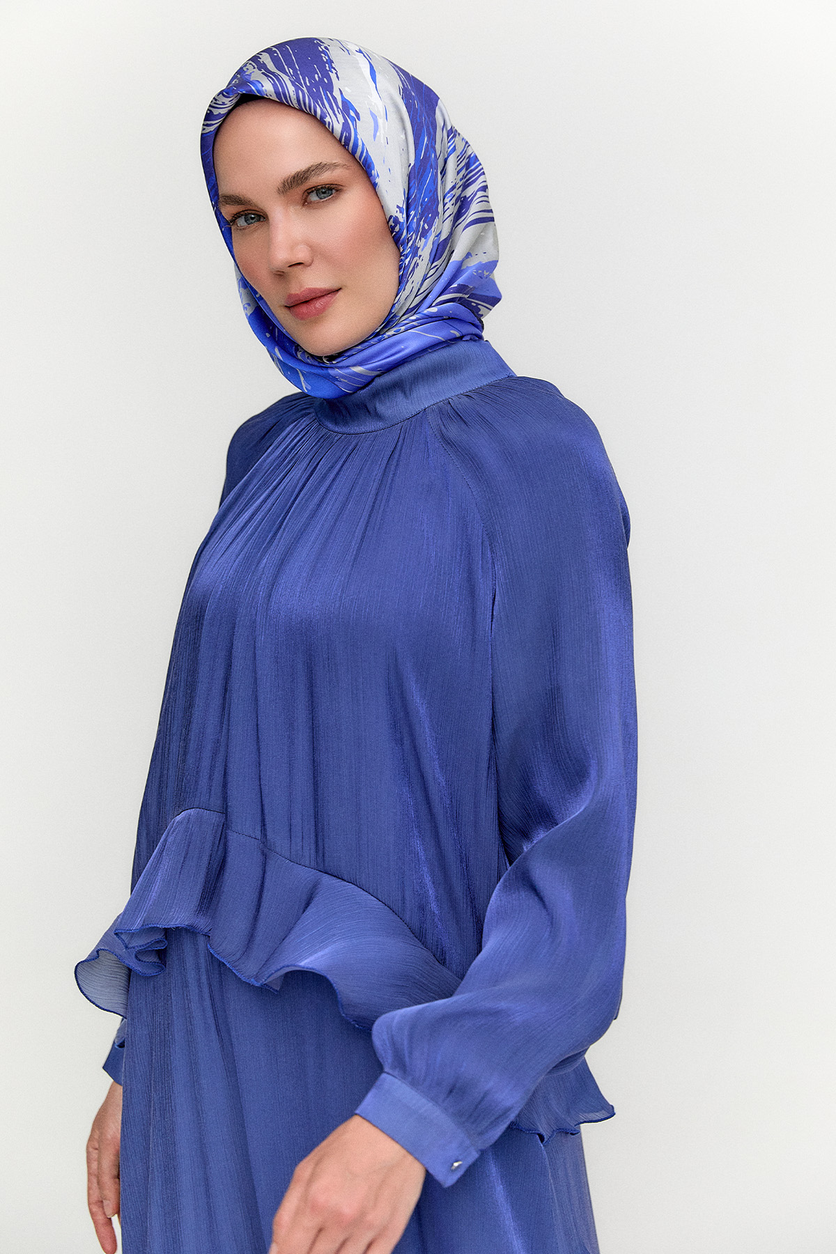 Volanlı Reglan Şİfon Elbise, Tesettür Giyim