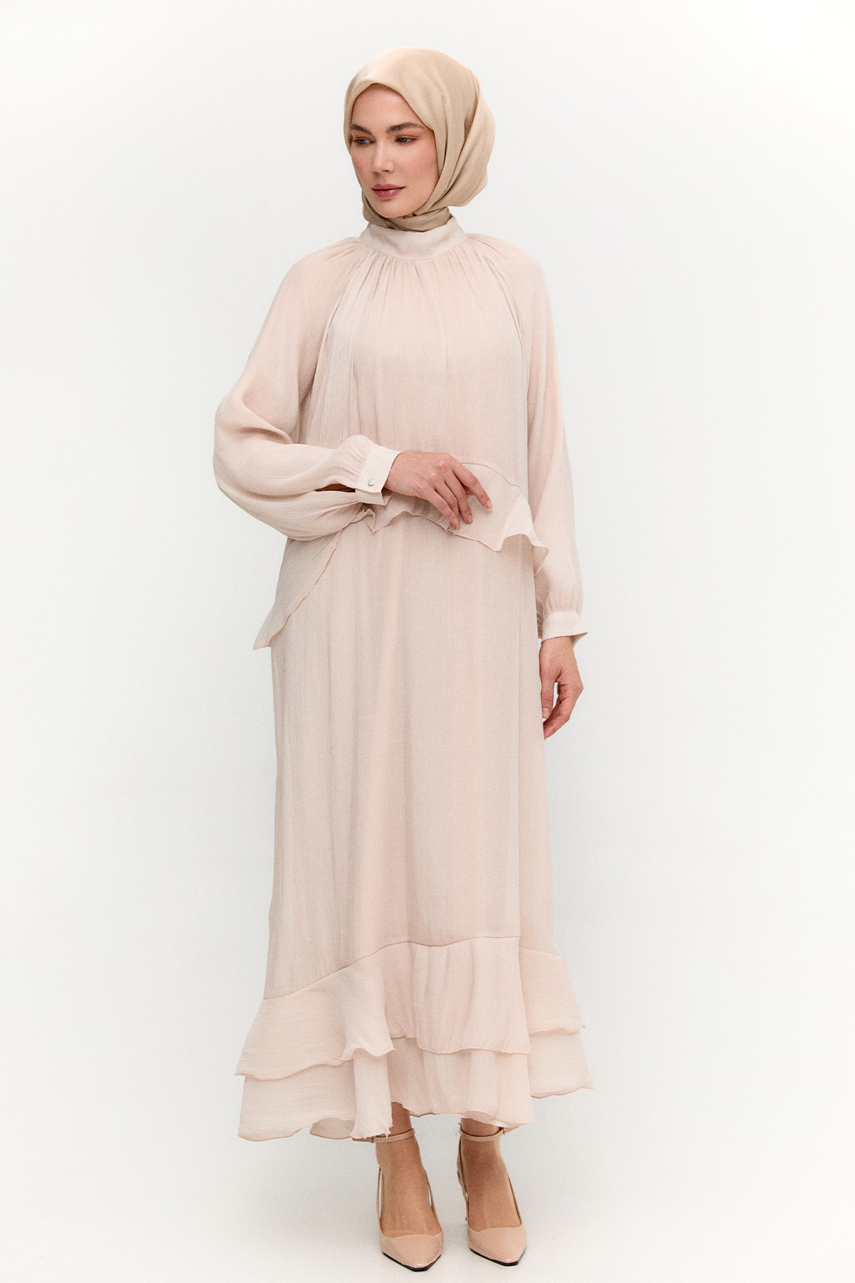 Volanlı Reglan Şİfon Elbise, Tesettür Giyim