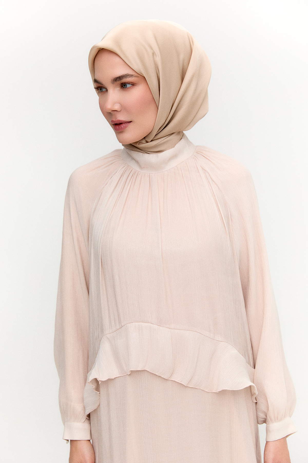 Volanlı Reglan Şİfon Elbise, Tesettür Giyim