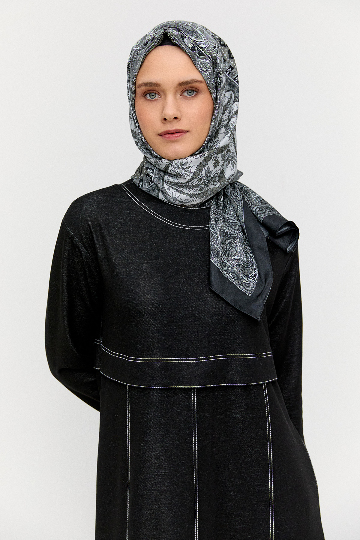 Kargo Cepli Kontrast Dikişli Elbise, Tesettür Giyim